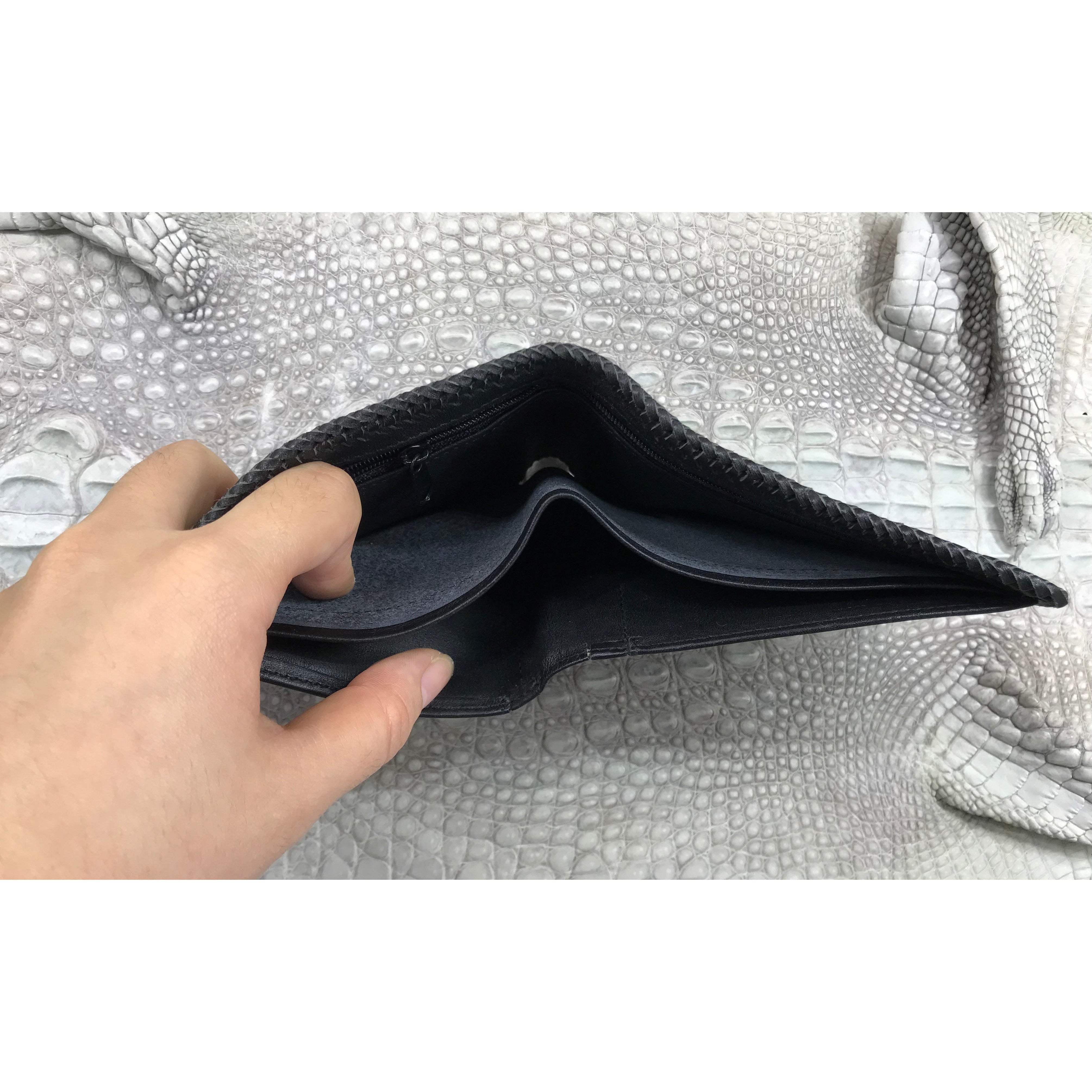 Black Alligator Skin Bifold Wallet For Men | Handmade Crocodile Leather Wallet RFID Blocking | VL5663 - Vinacreations
