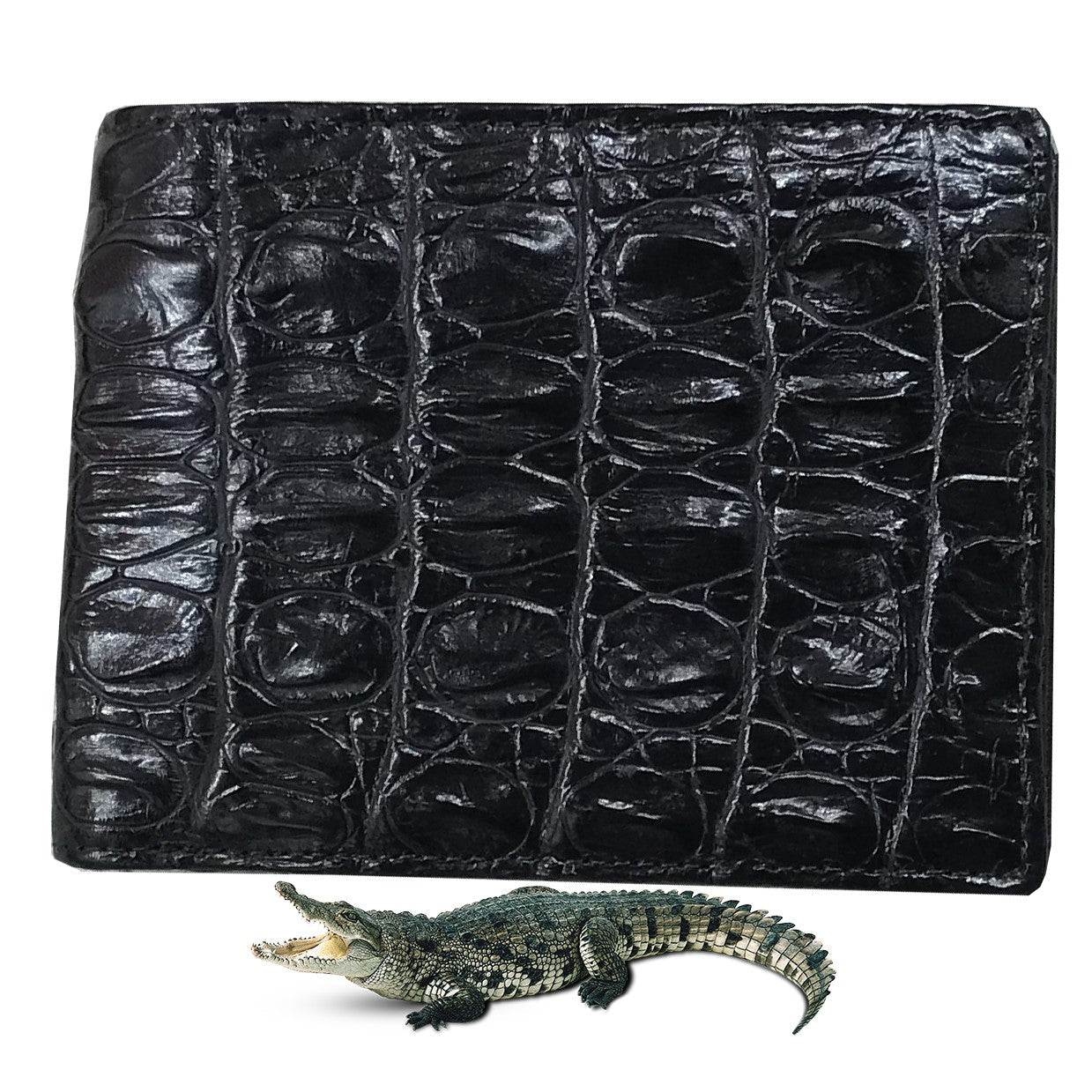 Black Alligator Skin Bifold Wallet For Men | Handmade Crocodile Leather Wallet RFID Blocking | VL5699 - Vinacreations