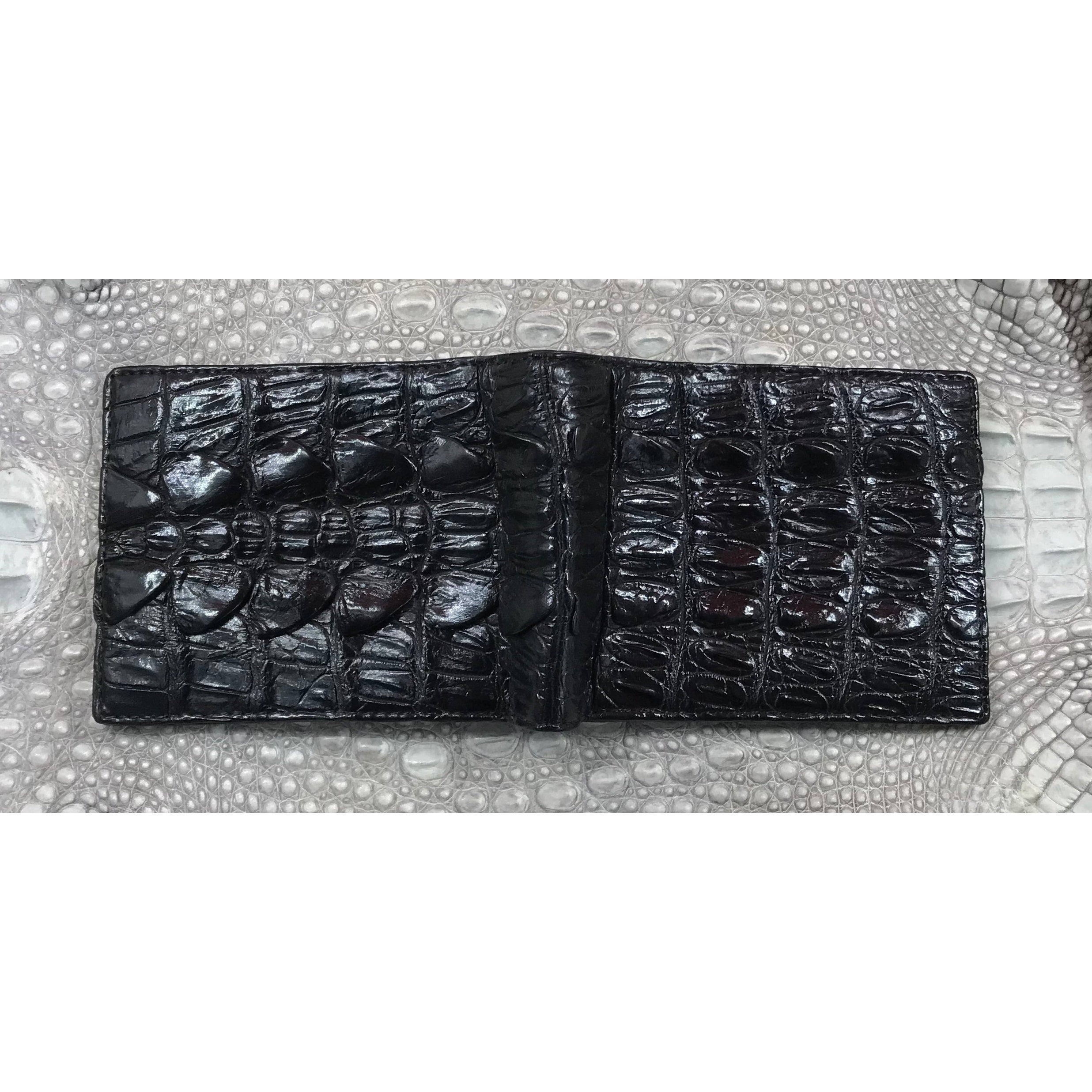 Black Alligator Skin Bifold Wallet For Men | Handmade Crocodile Leather Wallet RFID Blocking | VL5718 - Vinacreations