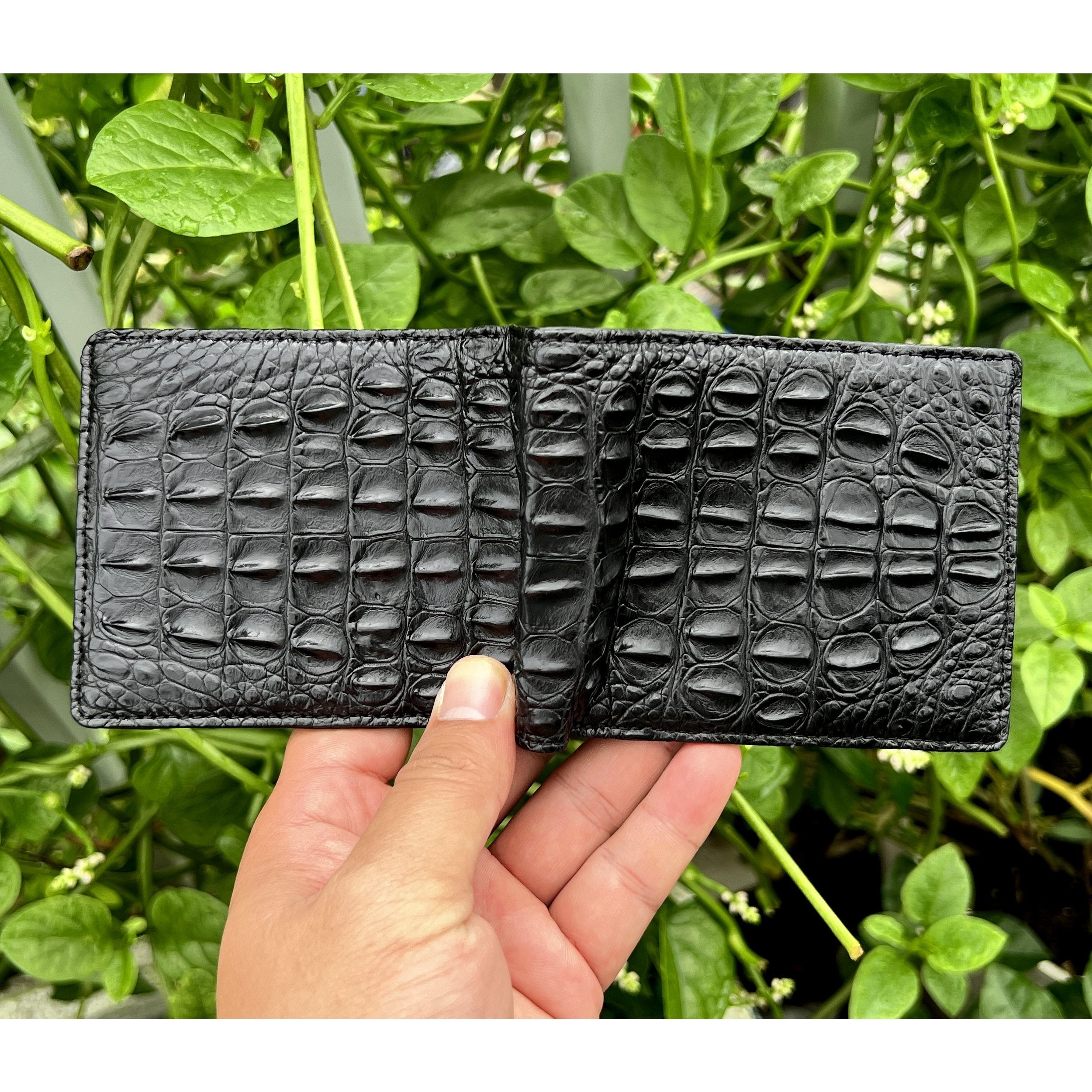 Best Genuine Navy Blue Leather Alligator Bifold Wallet RFID Blocking