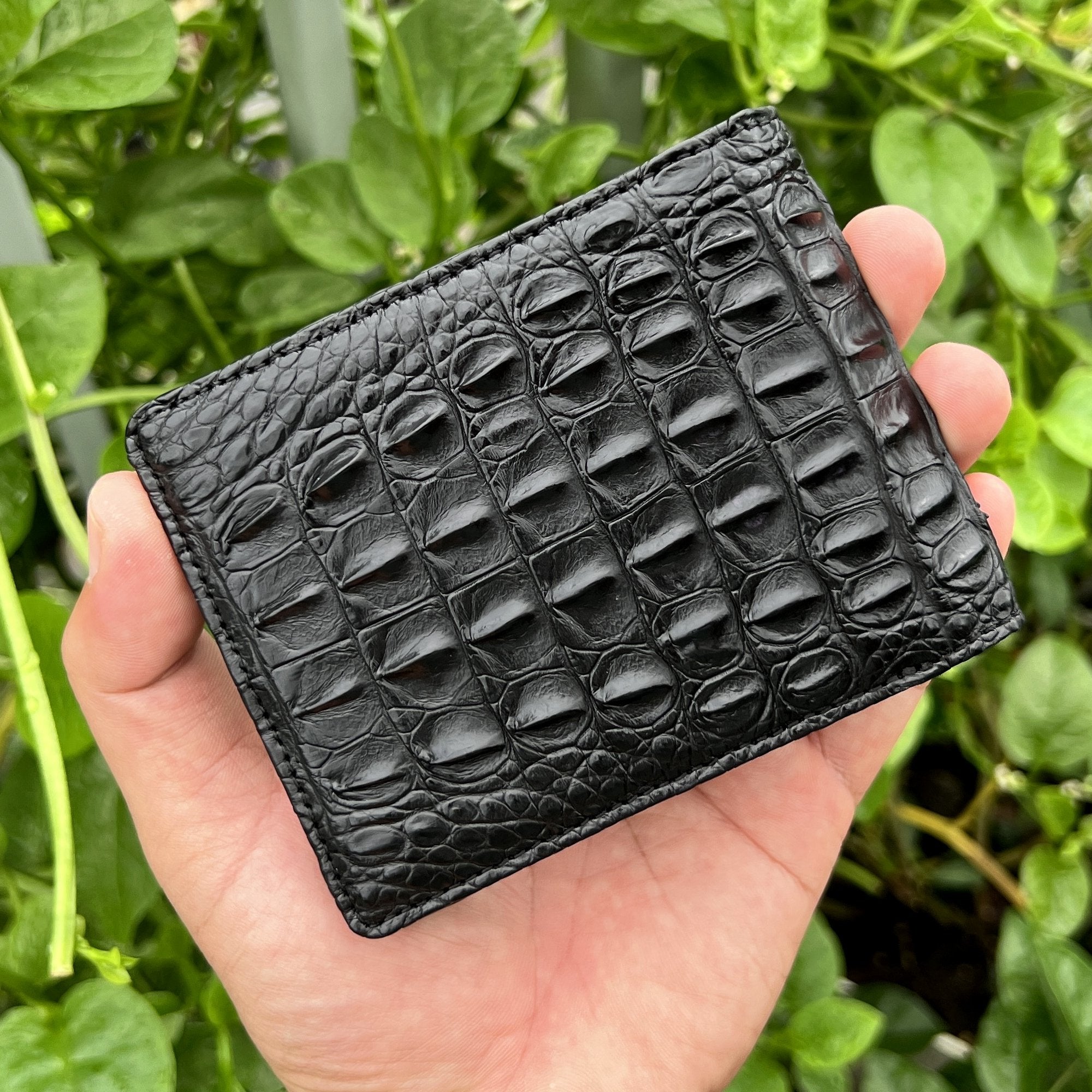 Yellow Mens Wallets Bifold Leather Alligator Hornback Double Side RFID  Blocking Luxury Crocodile Exotic Leather Wallet Flip-out ID Window Classic