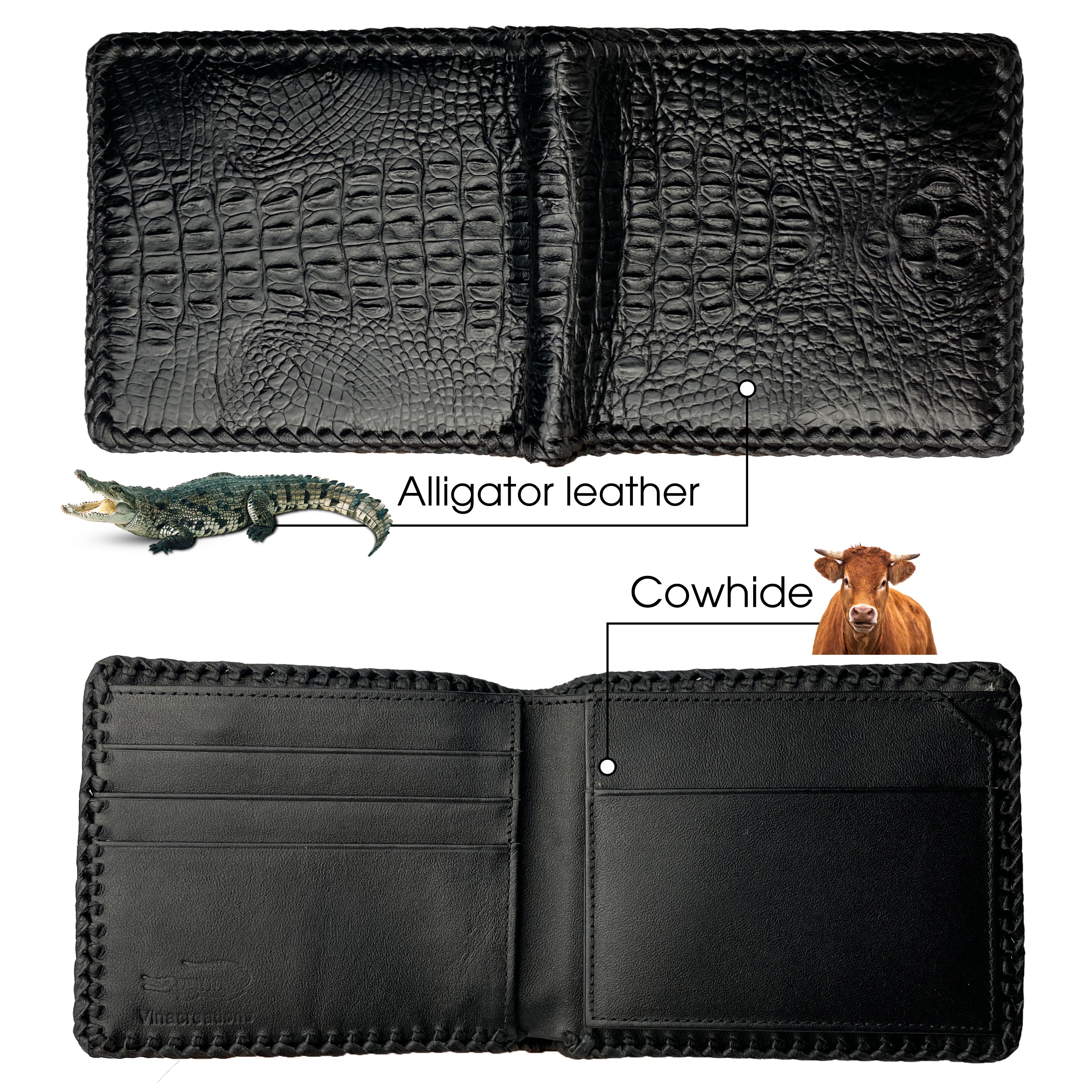 Black Hornback Alligator Bifold Wallet for Men RFID Blocking | VINAM-02 - Vinacreations