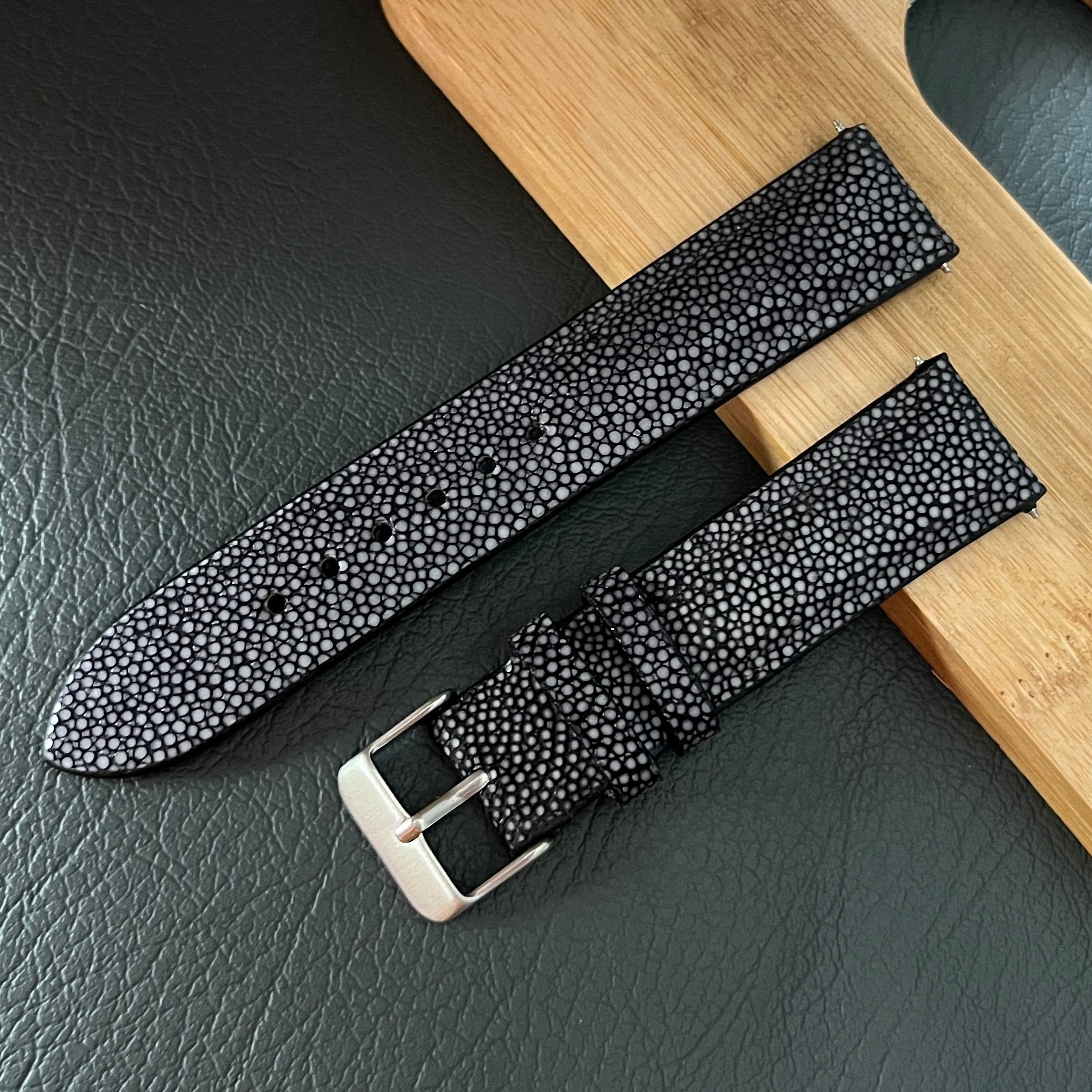 Black Stingray Leather Watch Band Replacement Wristwatch Strap | DH-60 - Vinacreations