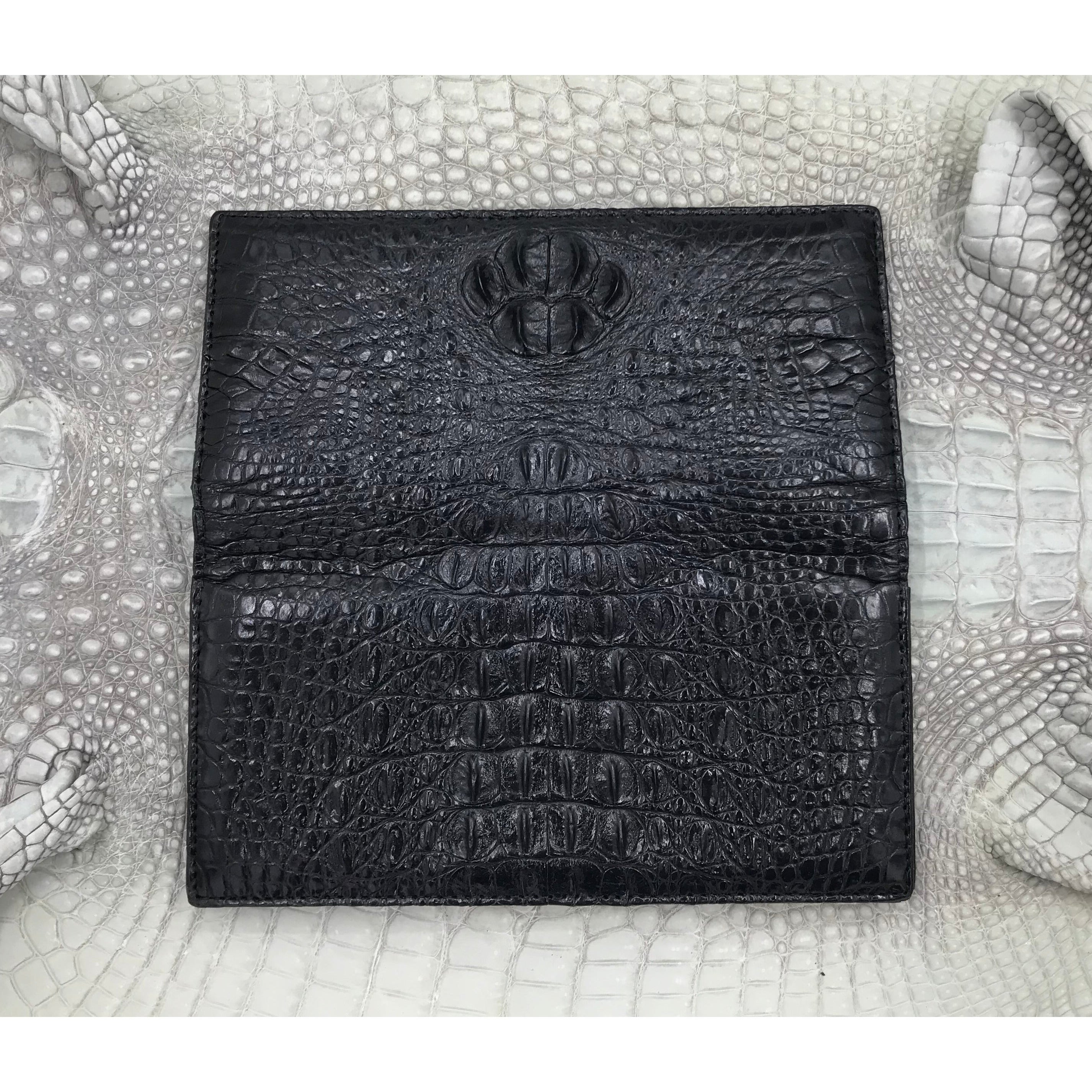 Black Women's Long Purse Wallet Alligator Leather Clutch Large Capacity Luxury Ladies Crocodile Wristlet Organizer RFID Blocking Wallet VINU02 - Vinacreations