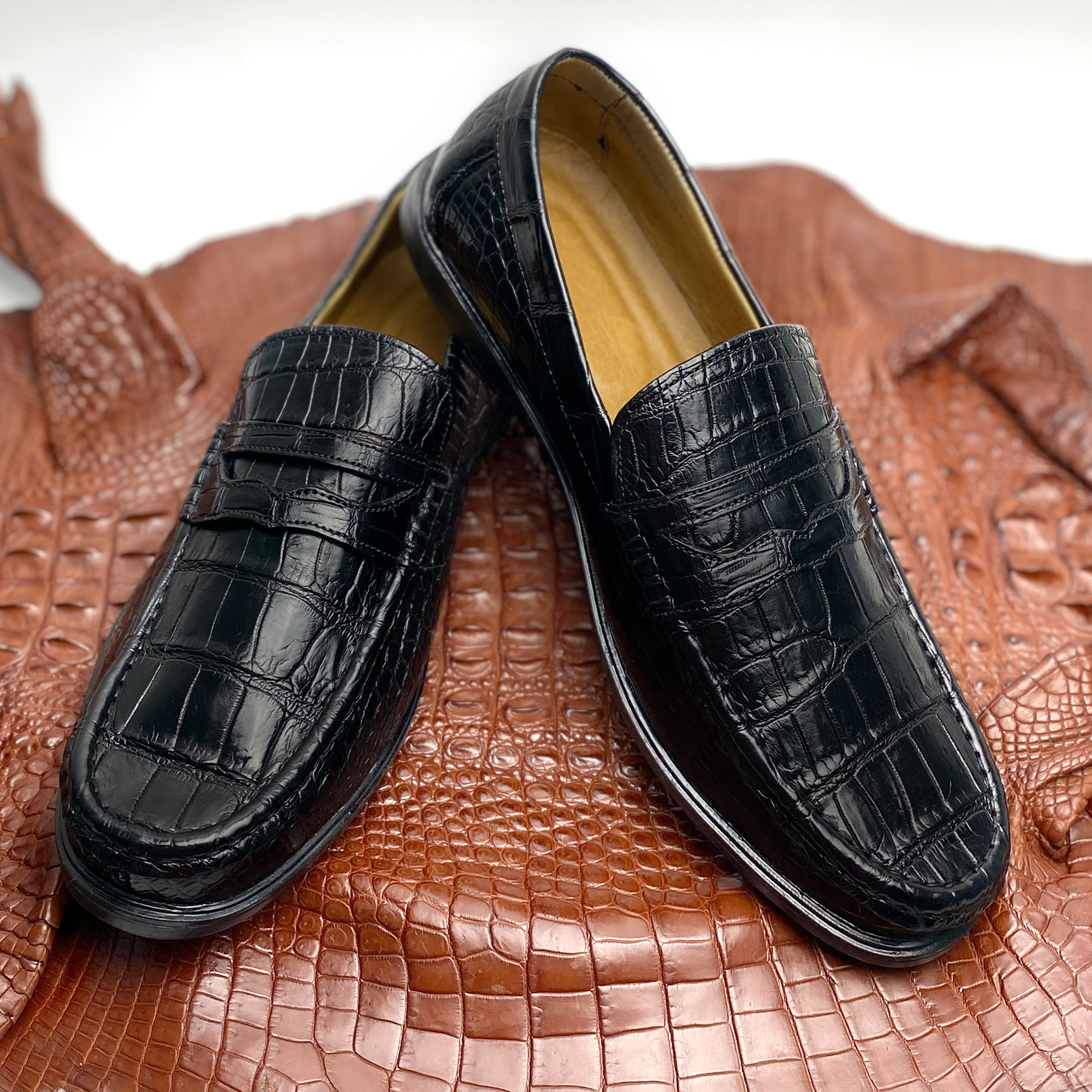Luxury Black Alligator Leather Penny Loafer Slip On  | Crocodile Men's Loafer Shoe | SH131P42