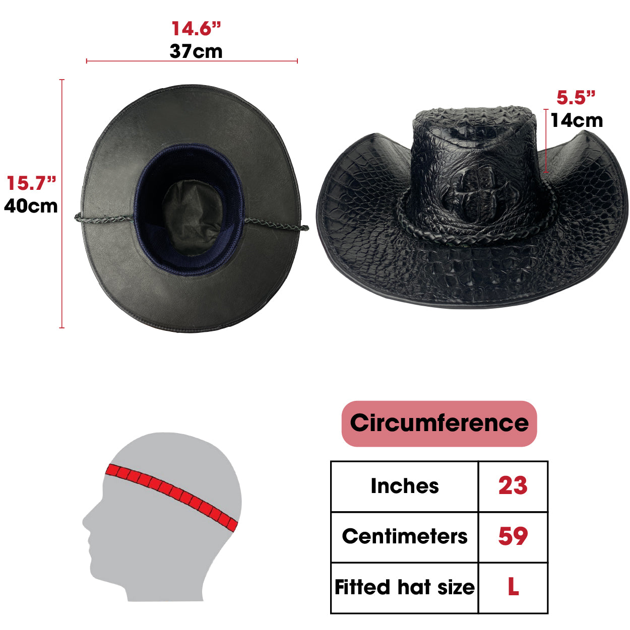 Black Alligator Cowboy Hat | Crocodile Skin Western Style Hat With Chin Cord | HAT-BLA-66