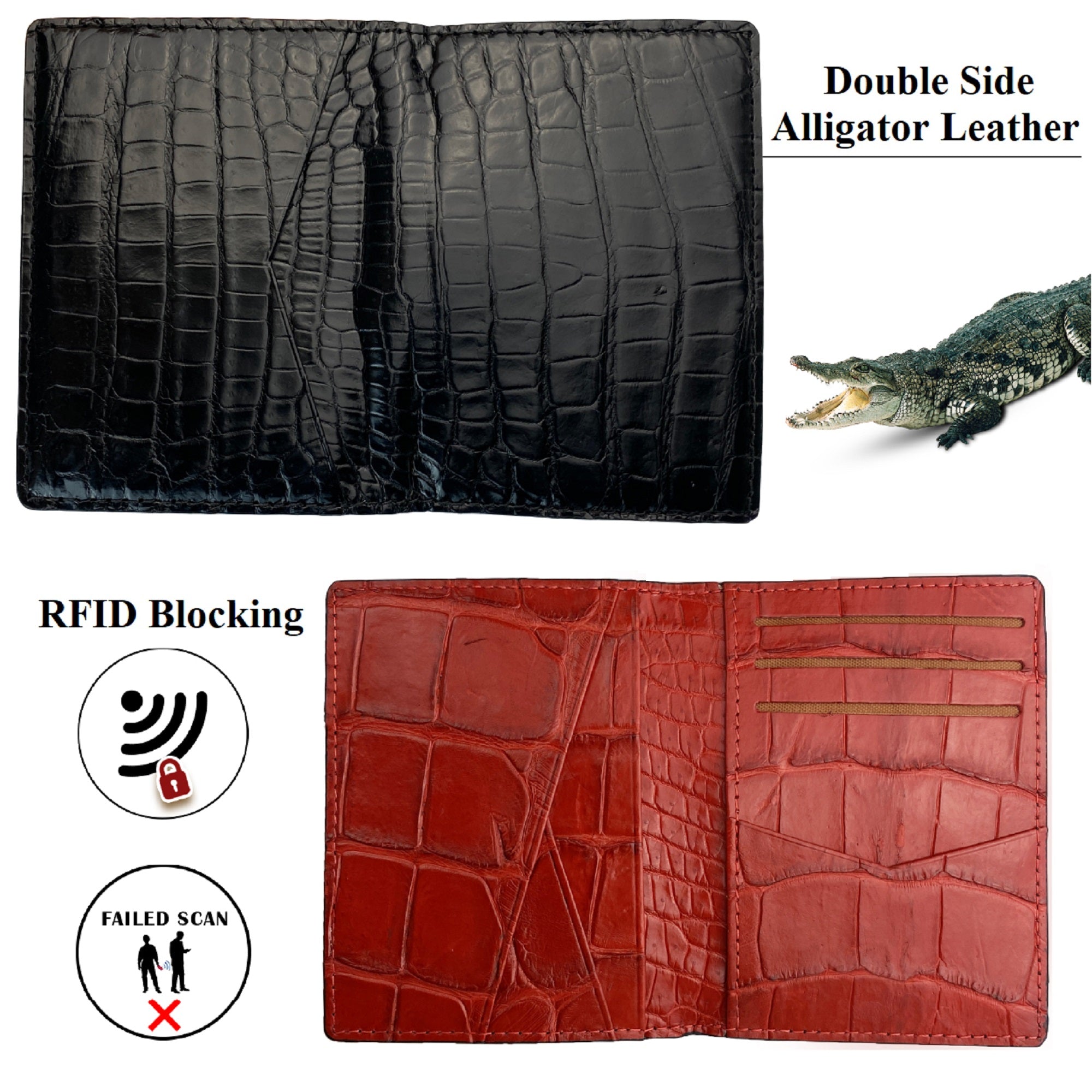 Black & Red Double Side Alligator Leather Credit Card Holder | RFID Blocking | CARD-12