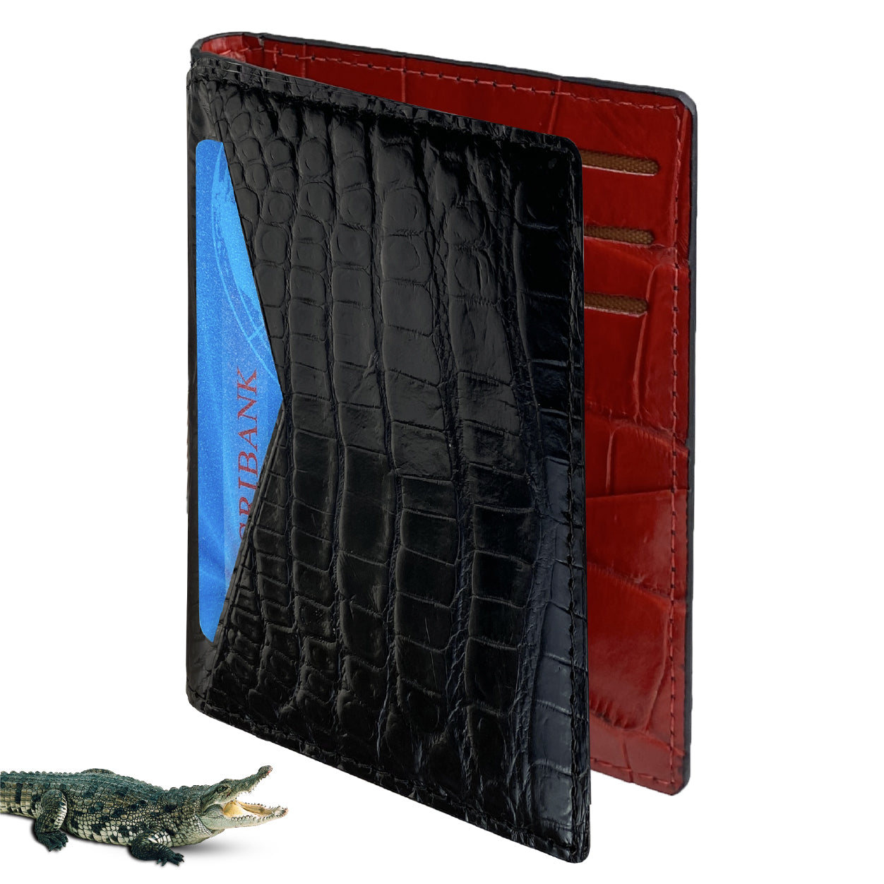 Black & Red Double Side Alligator Leather Credit Card Holder | RFID Blocking | CARD-12