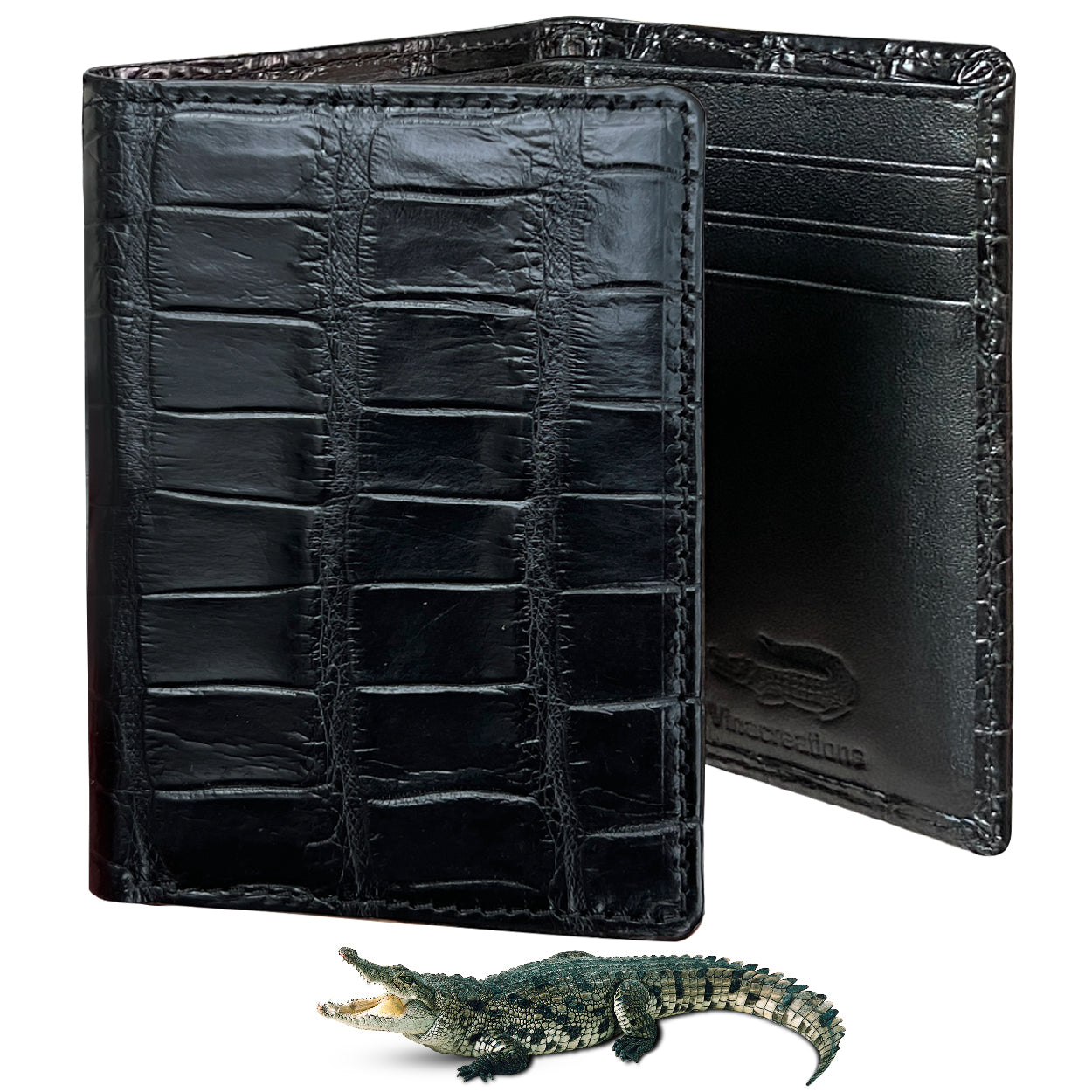 Black Alligator Leather Trifold Wallet RFID Blocking | TRI11