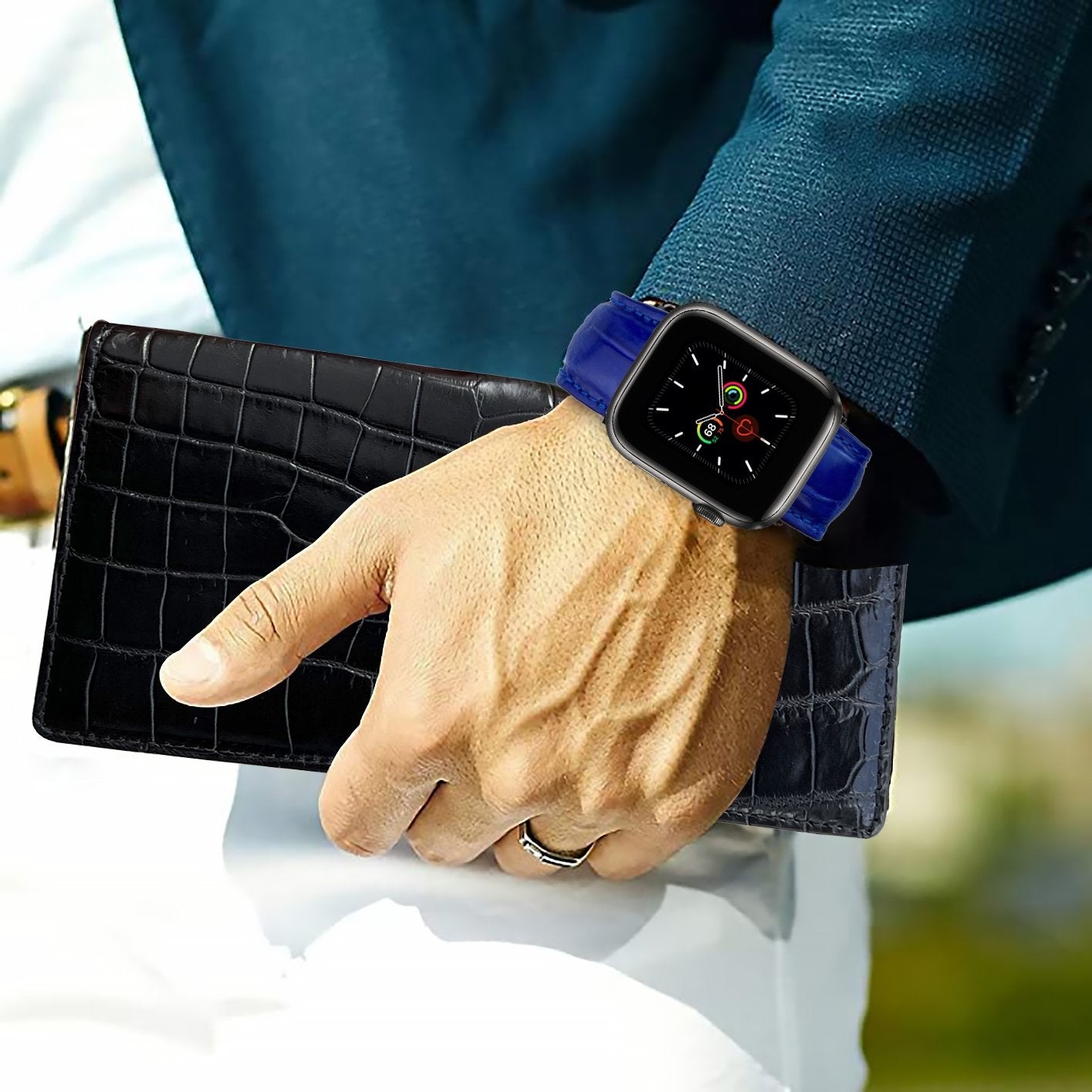 Blue Alligator Leather Watch Band Crocodile Strap Compatible with Apple Watch IWatch Series 7 6 5 4 3 2 1 SE | AW-05 - Vinacreations