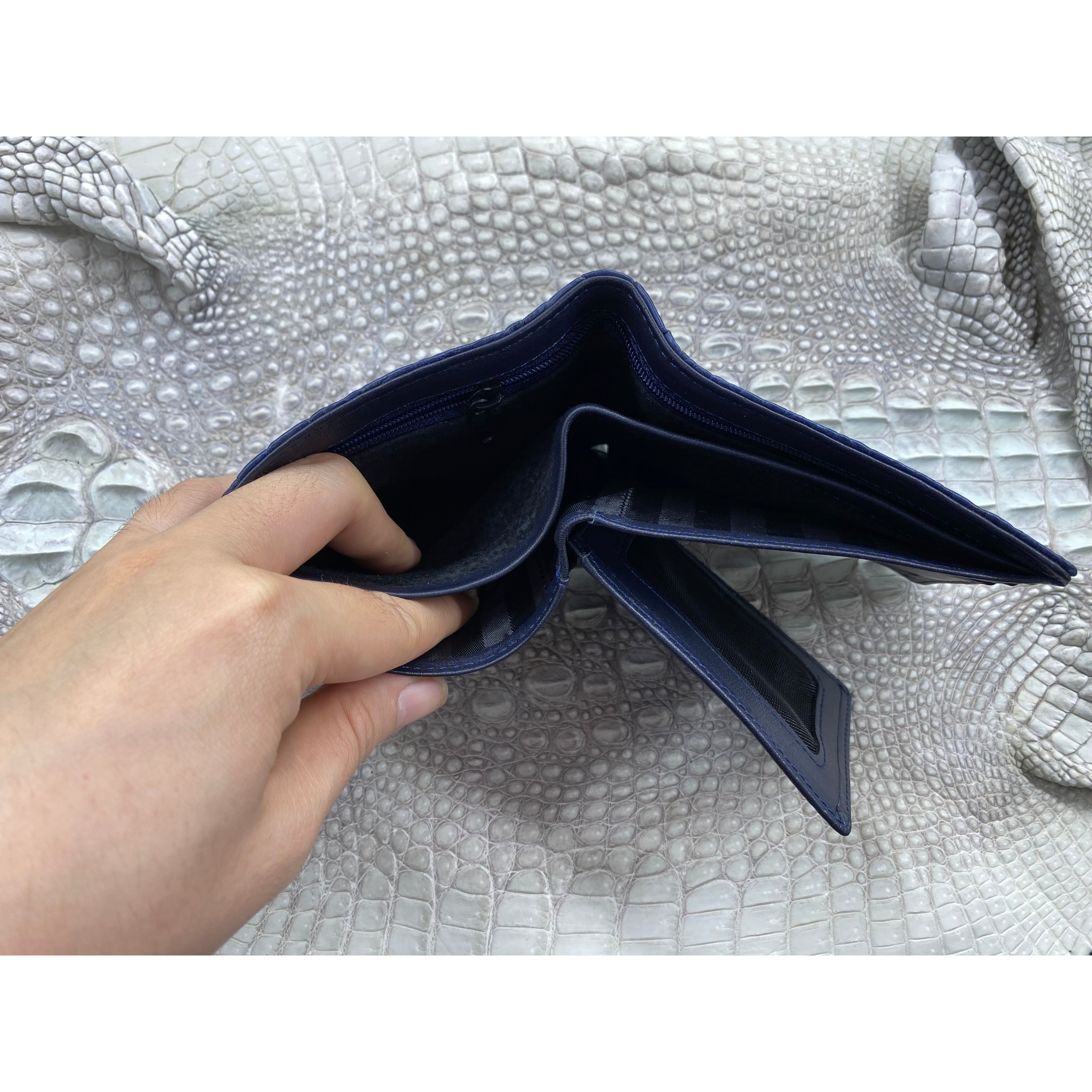 Blue Alligator Skin Bifold Wallet For Men | Handmade Crocodile Leather Wallet RFID Blocking | VL4554 - Vinacreations