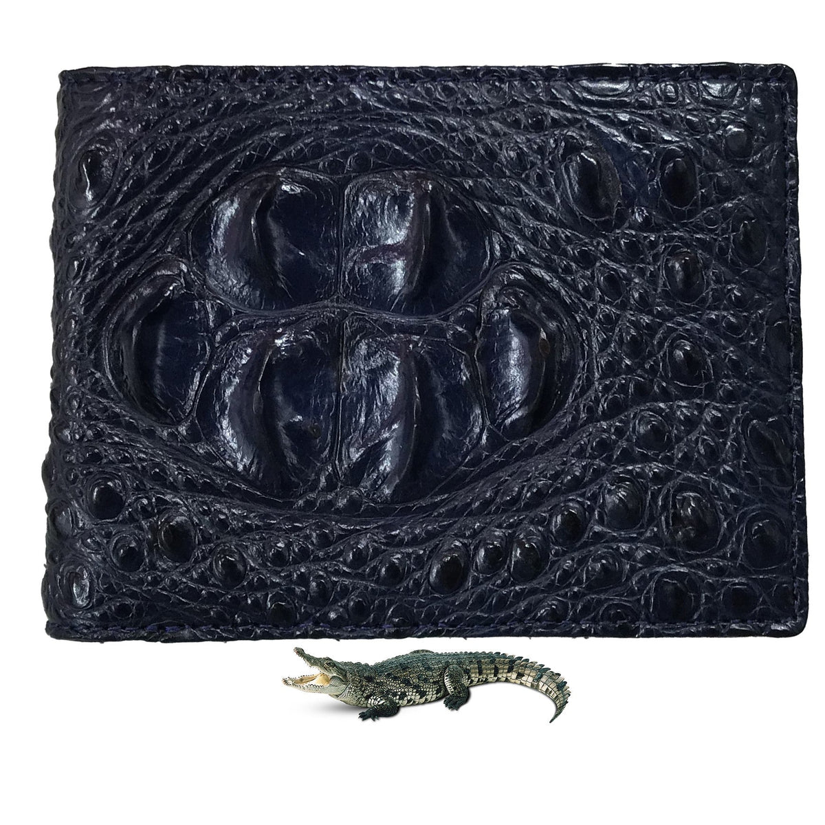 Best Genuine Men Blue Leather Alligator Bifold Wallet RFID Blocking ...