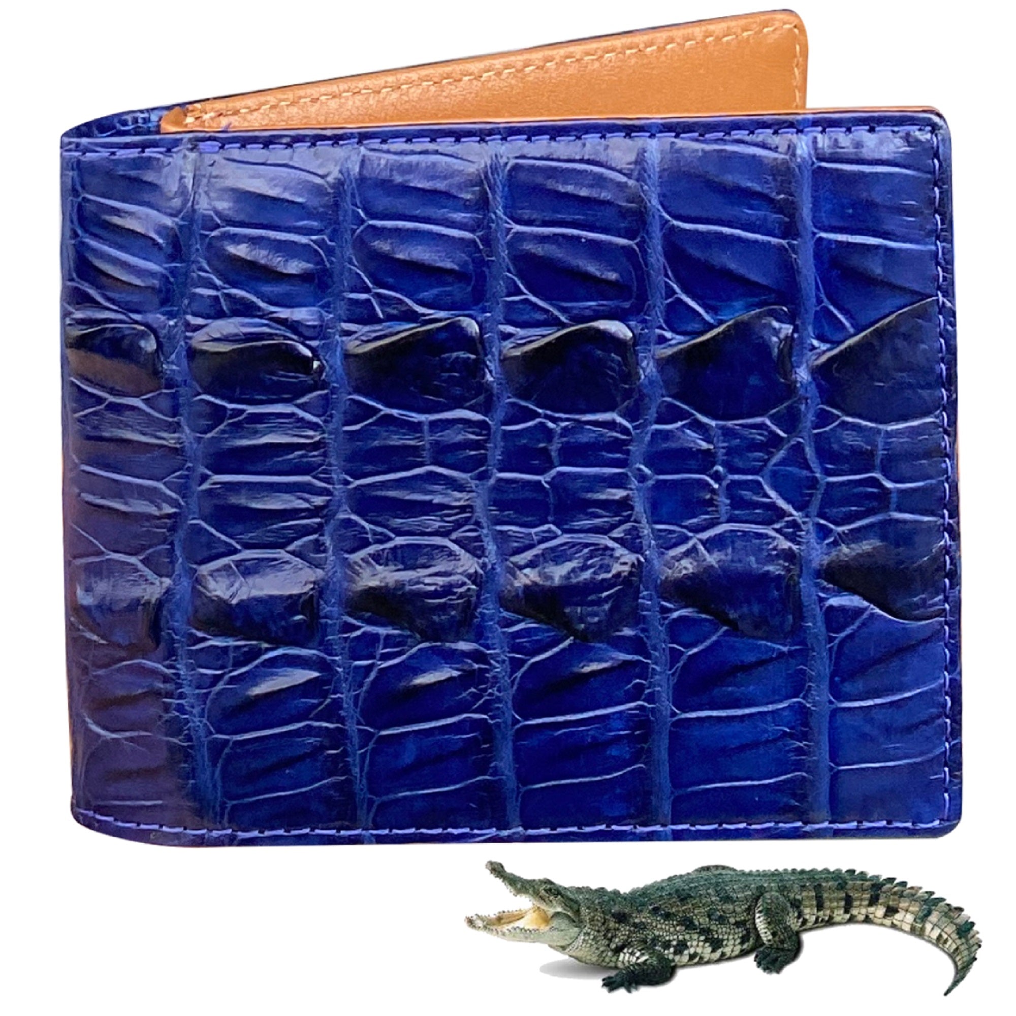 Blue Double Side Crocodile Leather Skin Men's Bifold Wallet Genuine  Alligator