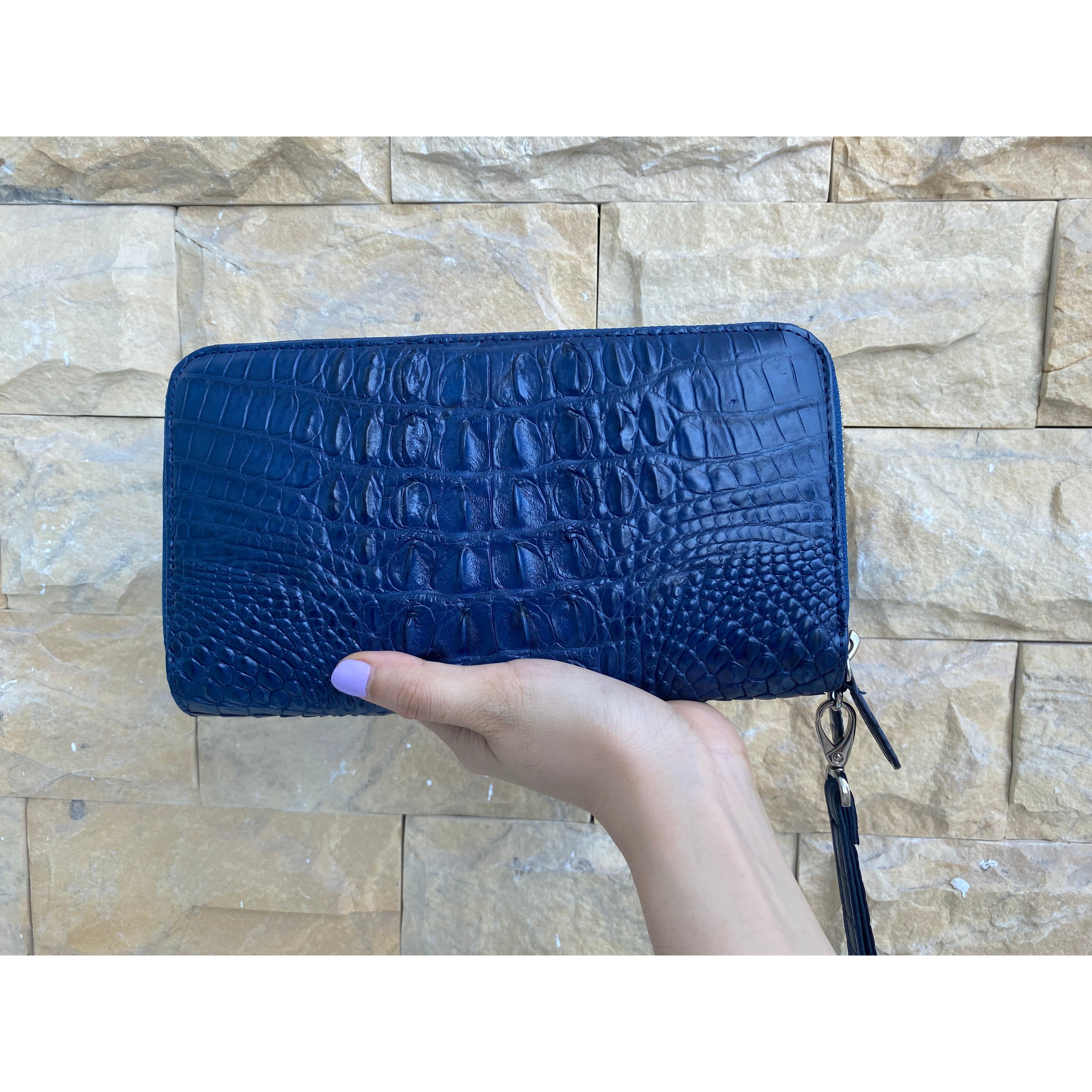 Blue Women's Long Purse Wallet Alligator Leather Clutch Large Capacity Luxury Ladies Crocodile Wristlet Organizer RFID Blocking Wallet VINU-15 - Vinacreations
