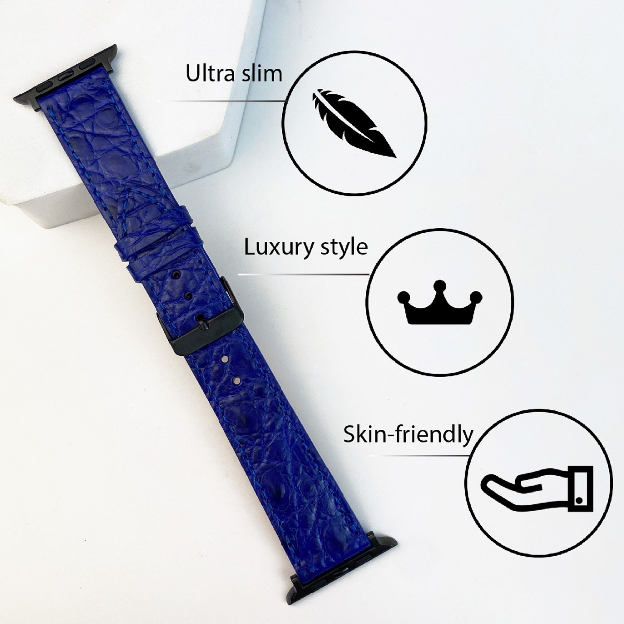 Blue Flat Alligator Leather Strap For Apple Watch