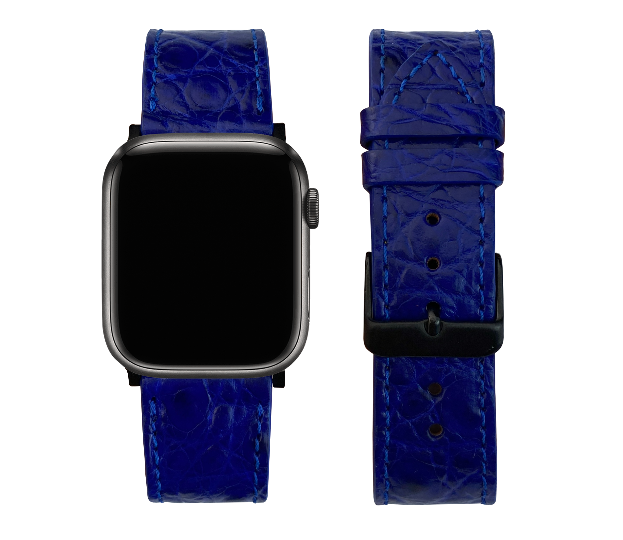 Blue Flat Alligator Leather Strap For Apple Watch
