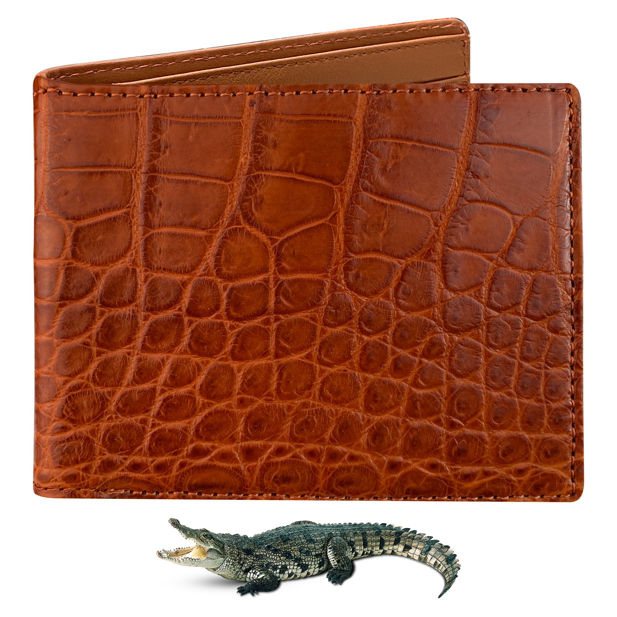 ORANGE Genuine Alligator Crocodile Leather Luxury Bifold Wallet