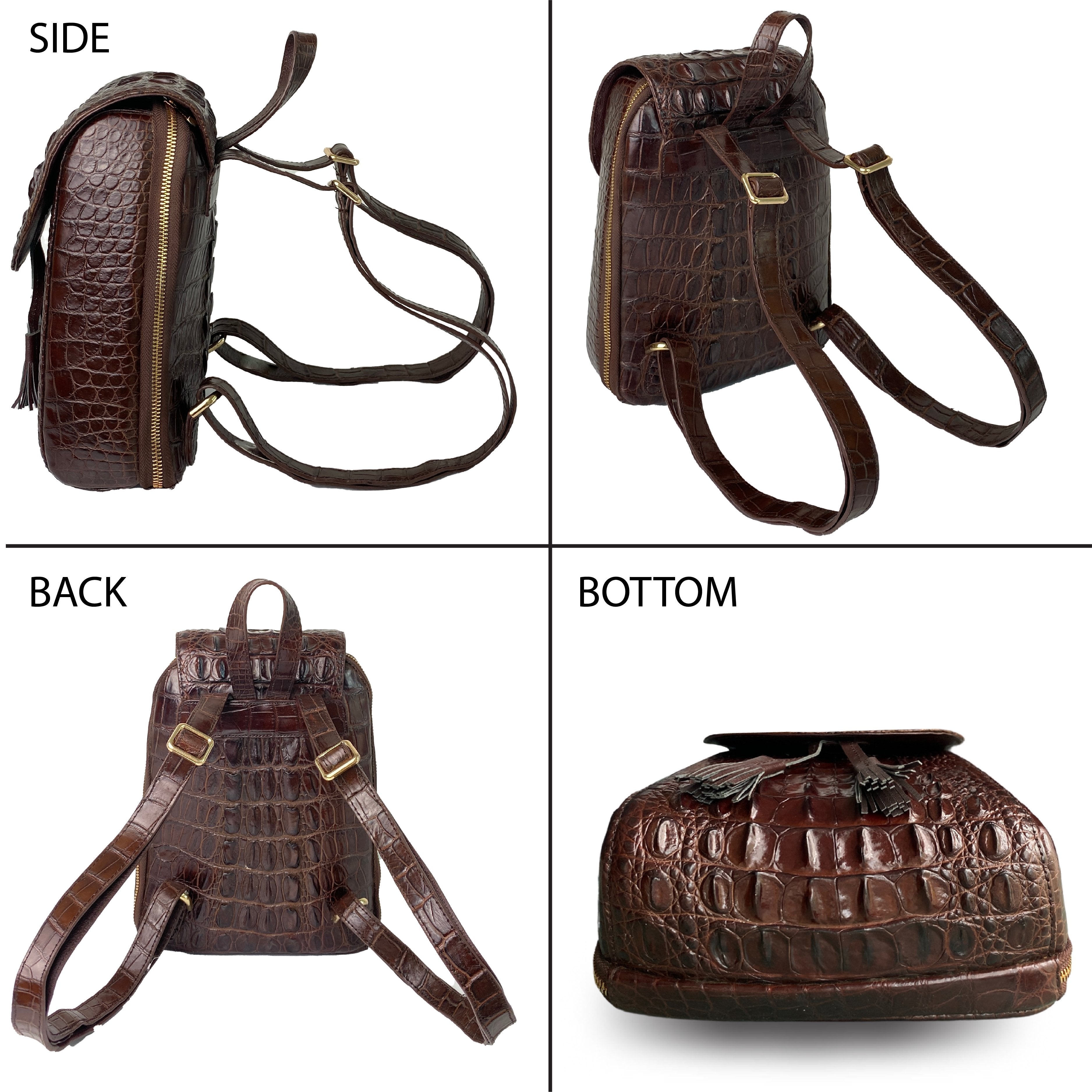 Brown Alligator Leather Backpack Rucksack Women, Small Unique Bag Christmas Gift For Women - Vinacreations