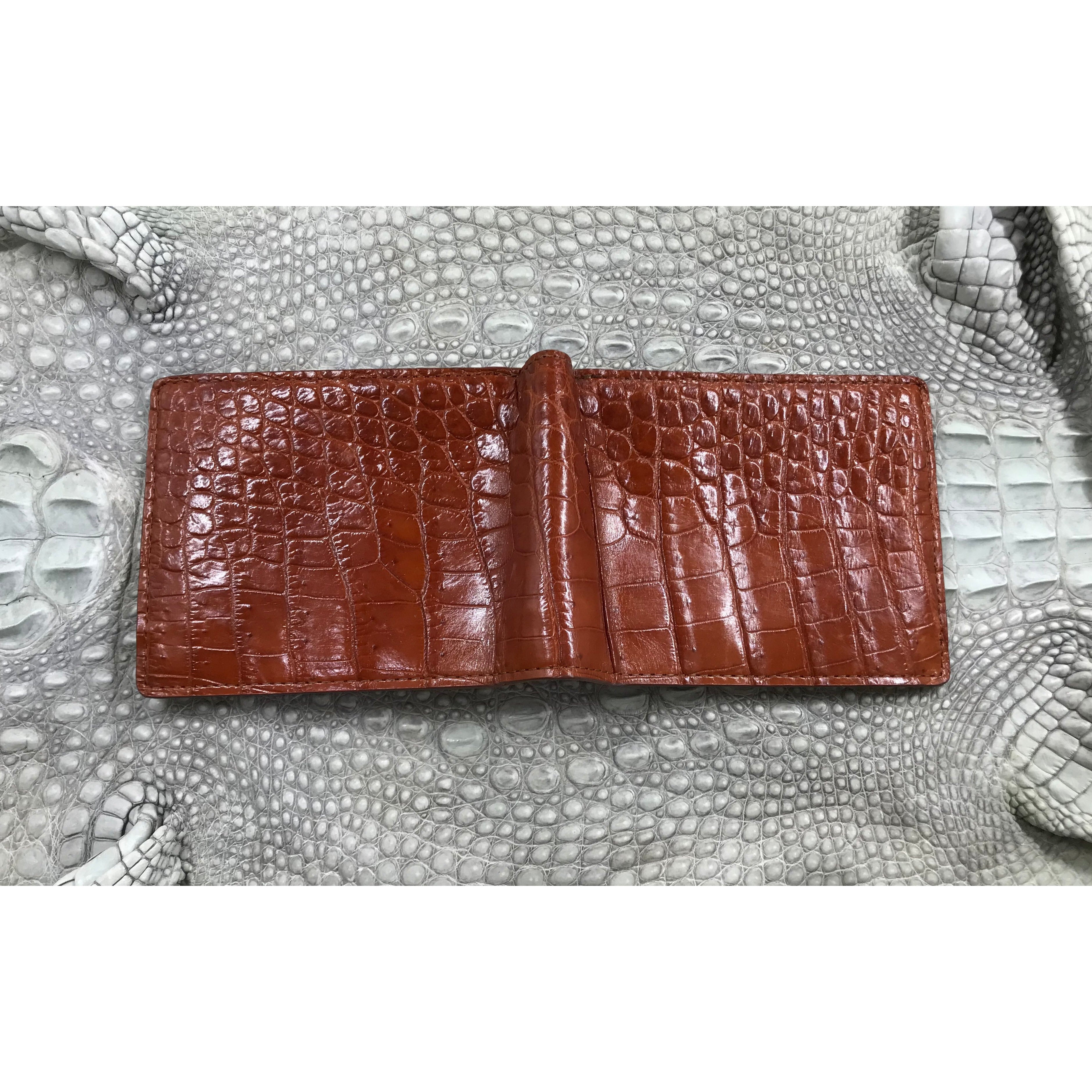 Brown Alligator Skin Bifold Wallet For Men | Handmade Crocodile Leather Wallet RFID Blocking | VL4524 - Vinacreations