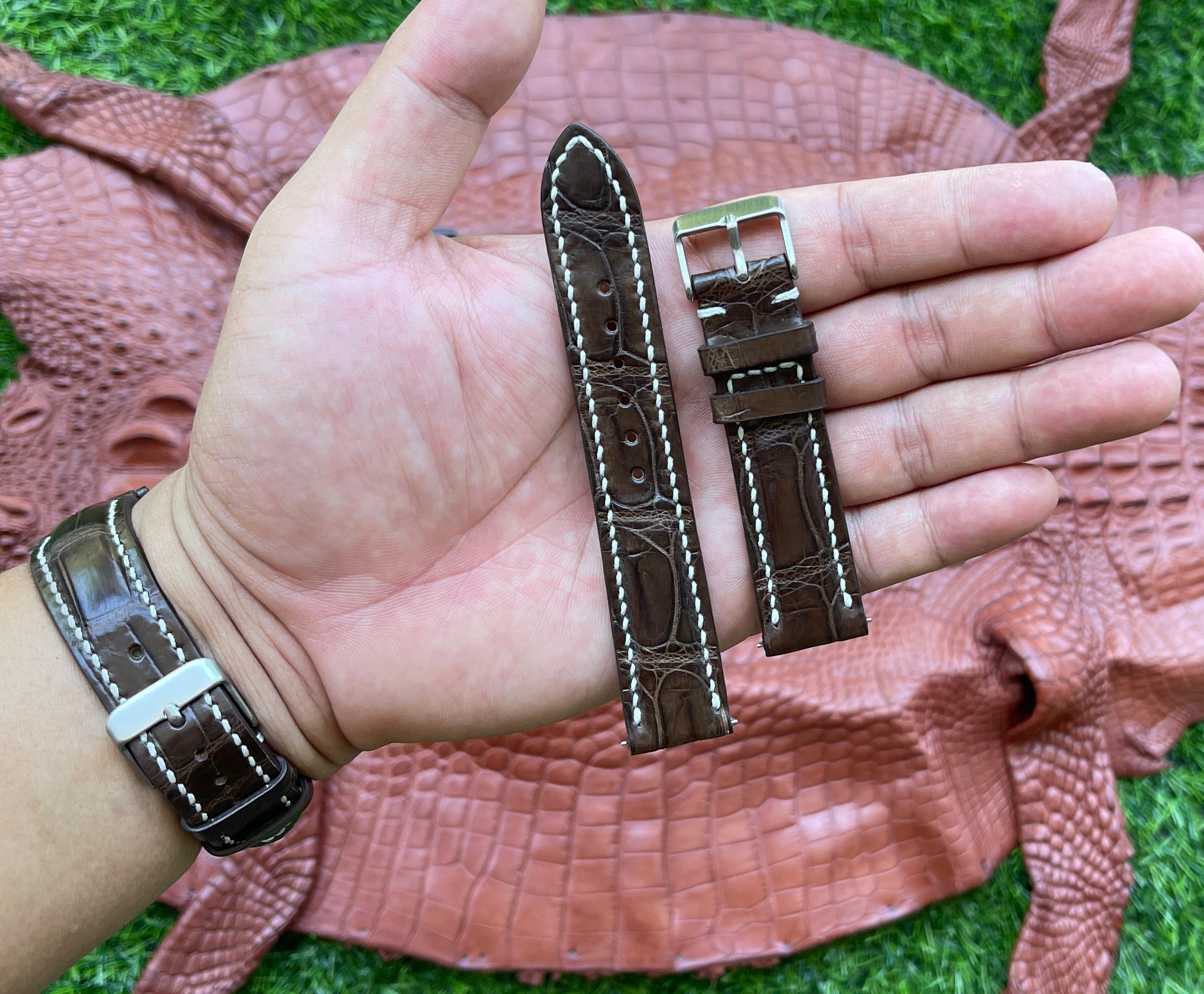 Hand Stitching Dark Brown Alligator Watch Strap DH-155