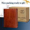 Large Capacity Alligator Leather Vertical Bifold Wallet | Crocodile Credit Card Holder for Men with 15 Card Slots | Light Brown DUN66