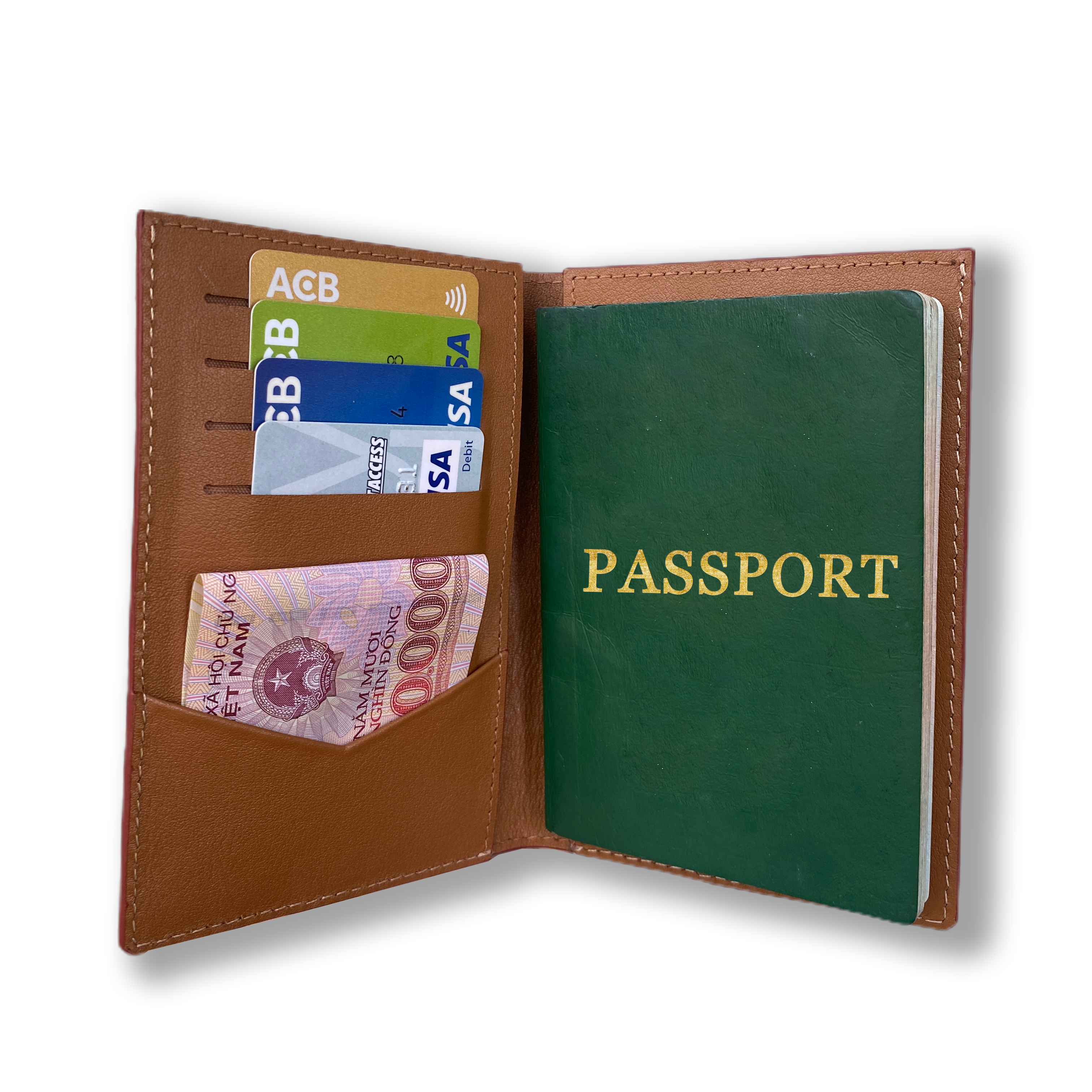 Brown Slim Alligator Leather Passport Holder Cover