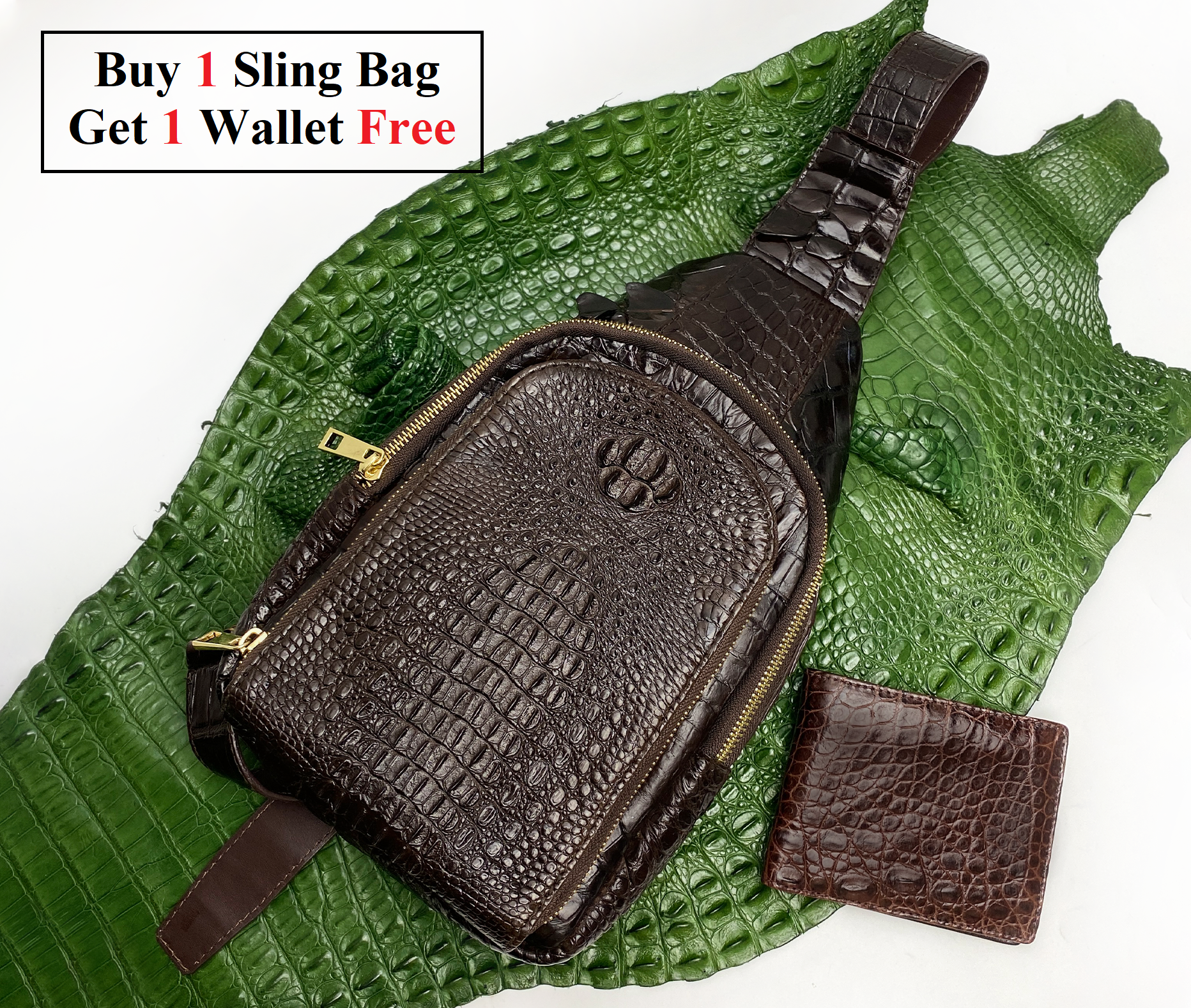 Men's Handmade Alligator Crossbody Sling Bag