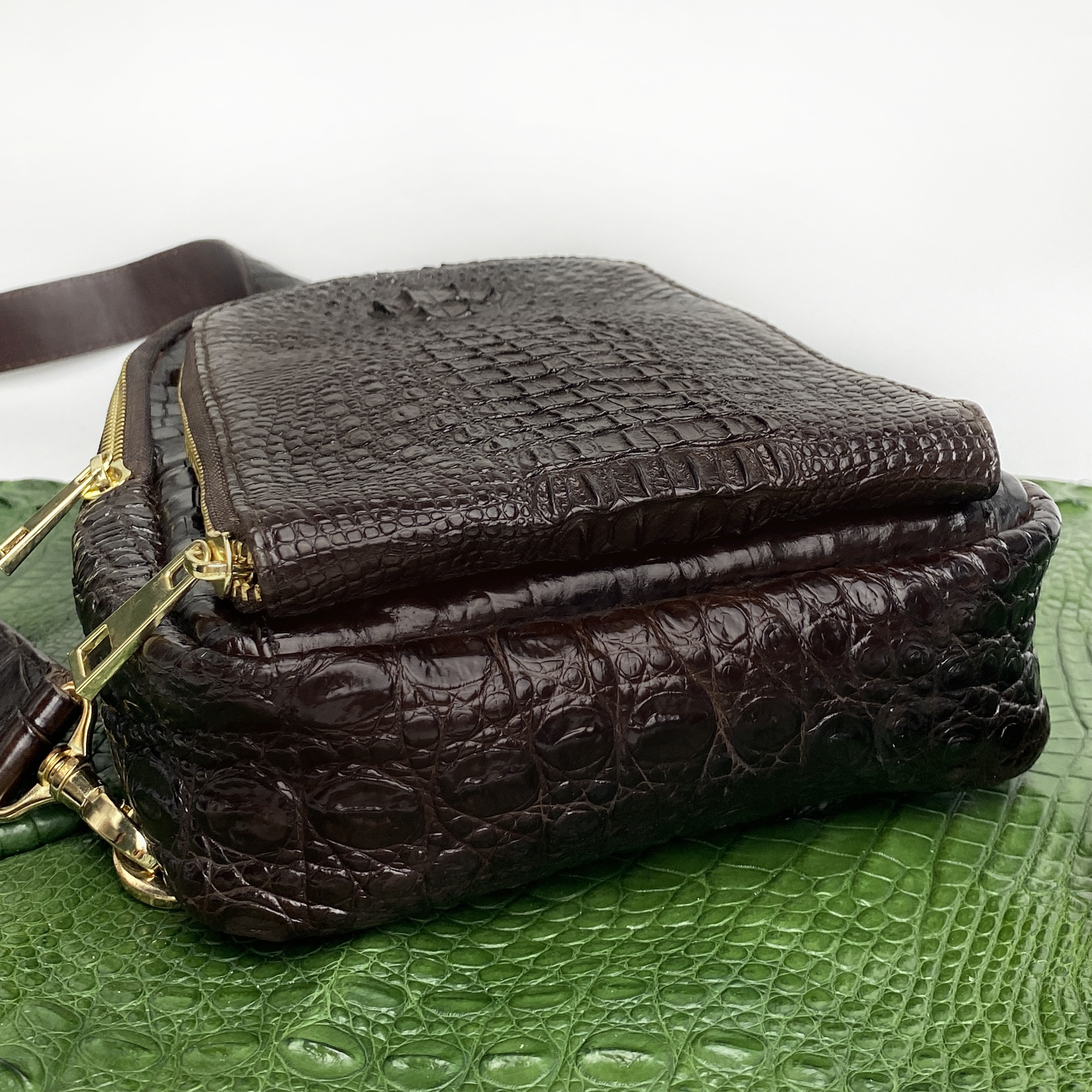 Dark Brown Alligator Crossbody Sling Bag | Handmade Men's Crocodile Shoulder Bag | BACKPACK33