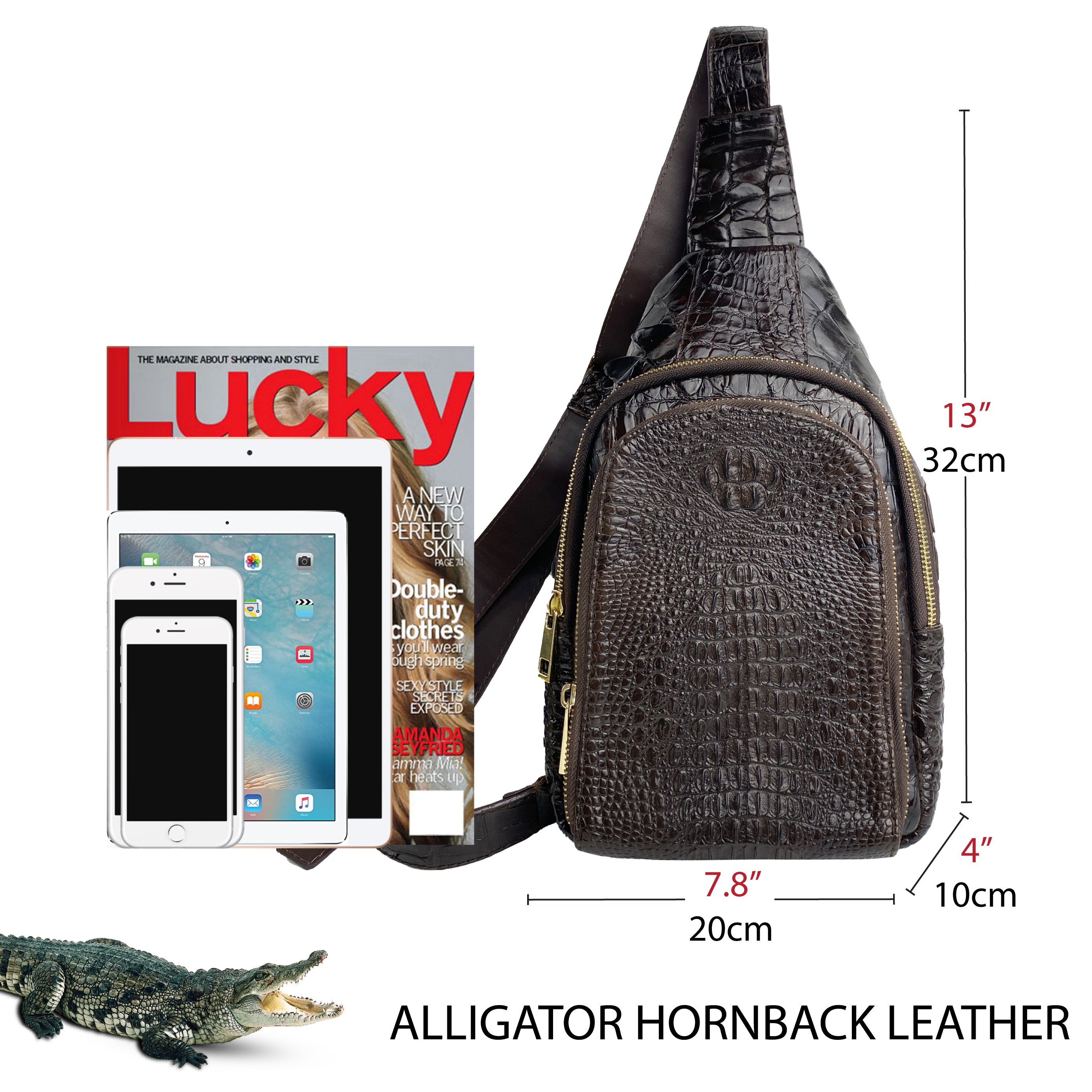 BLACK Genuine Crocodile/Alligator Leather Skin Crossbody Bag Men's, Men Bags