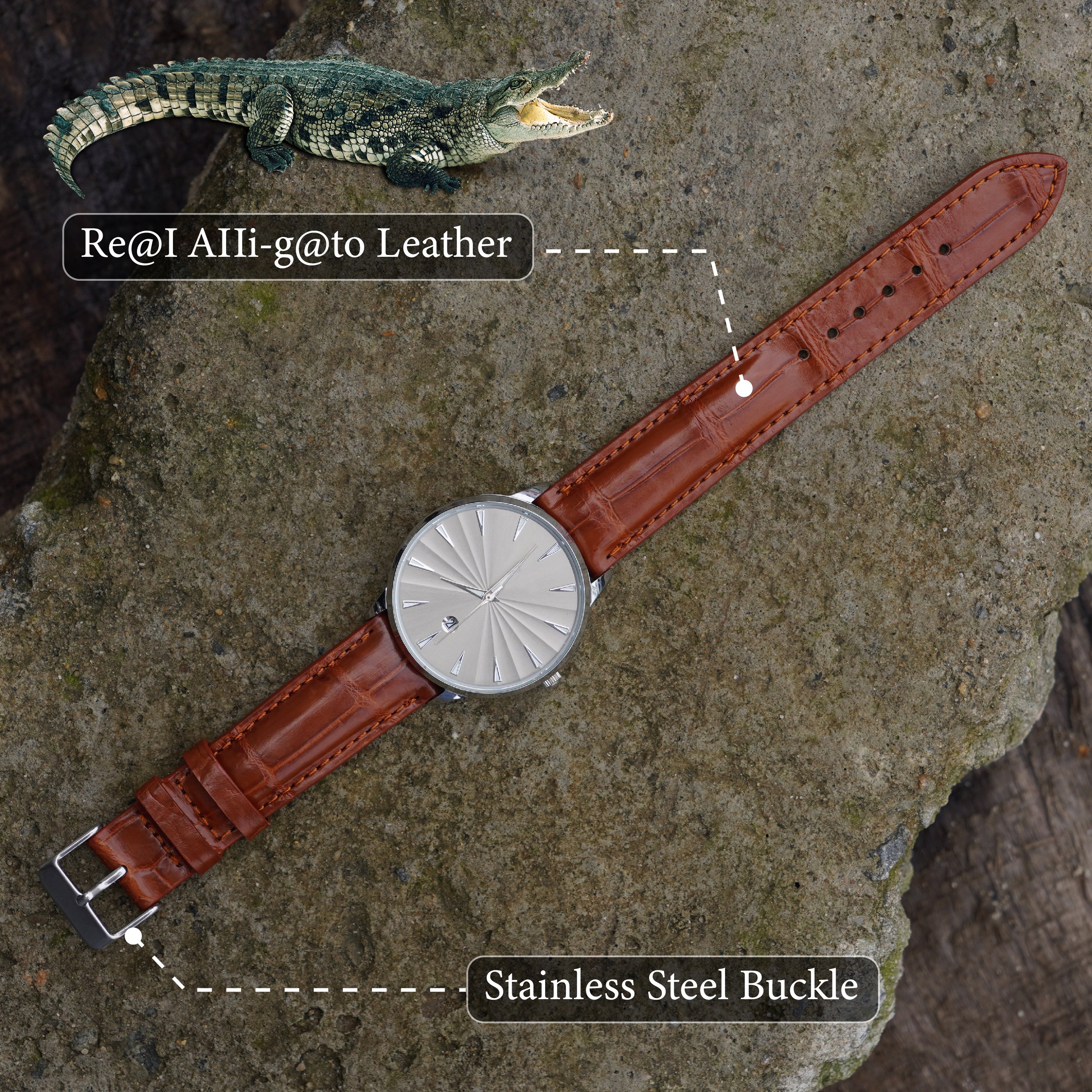 Brown Alligator Leather Watch Strap