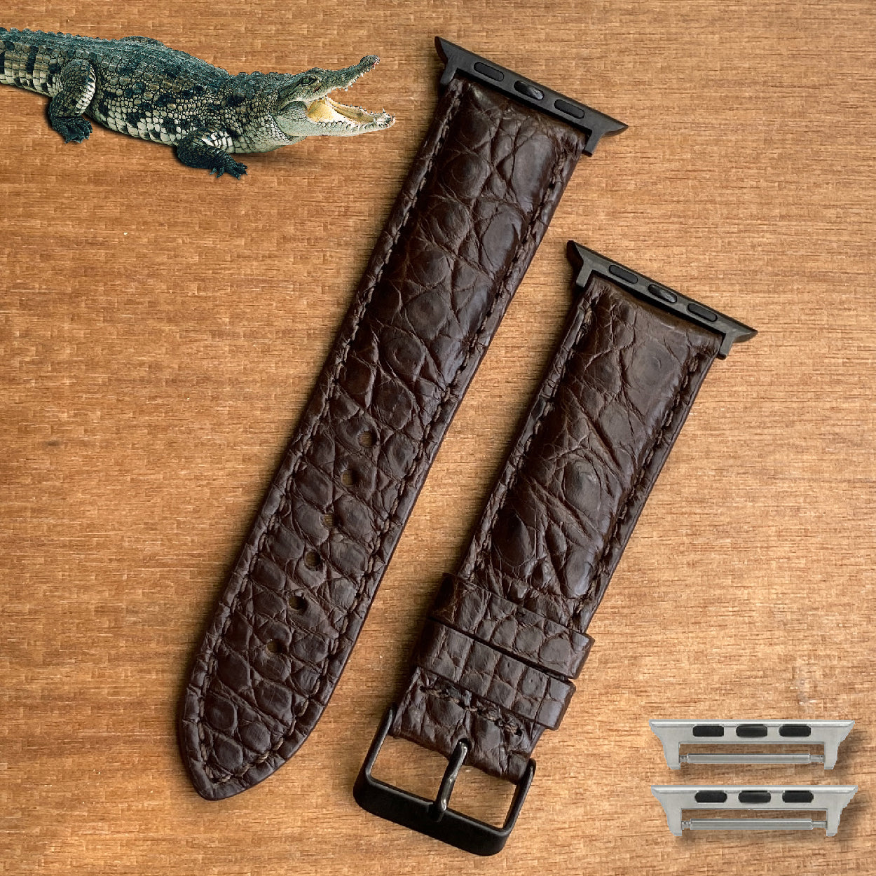 Brown Alligator Leather Strap For Apple Watch