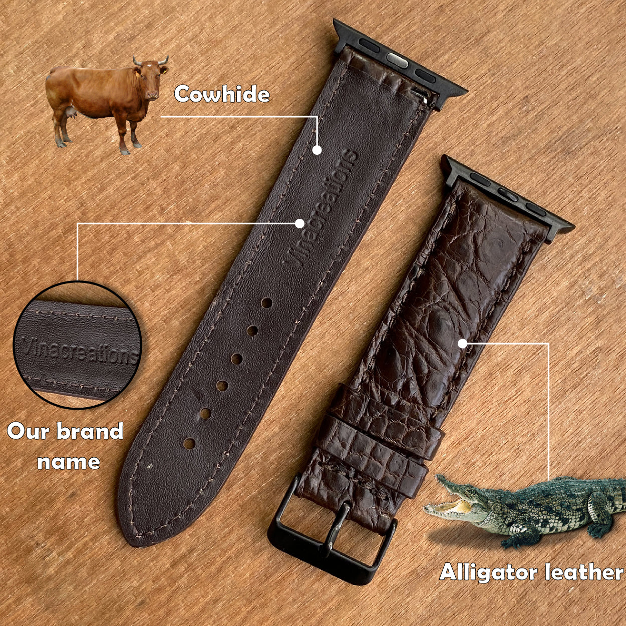 Brown Alligator Leather Strap For Apple Watch