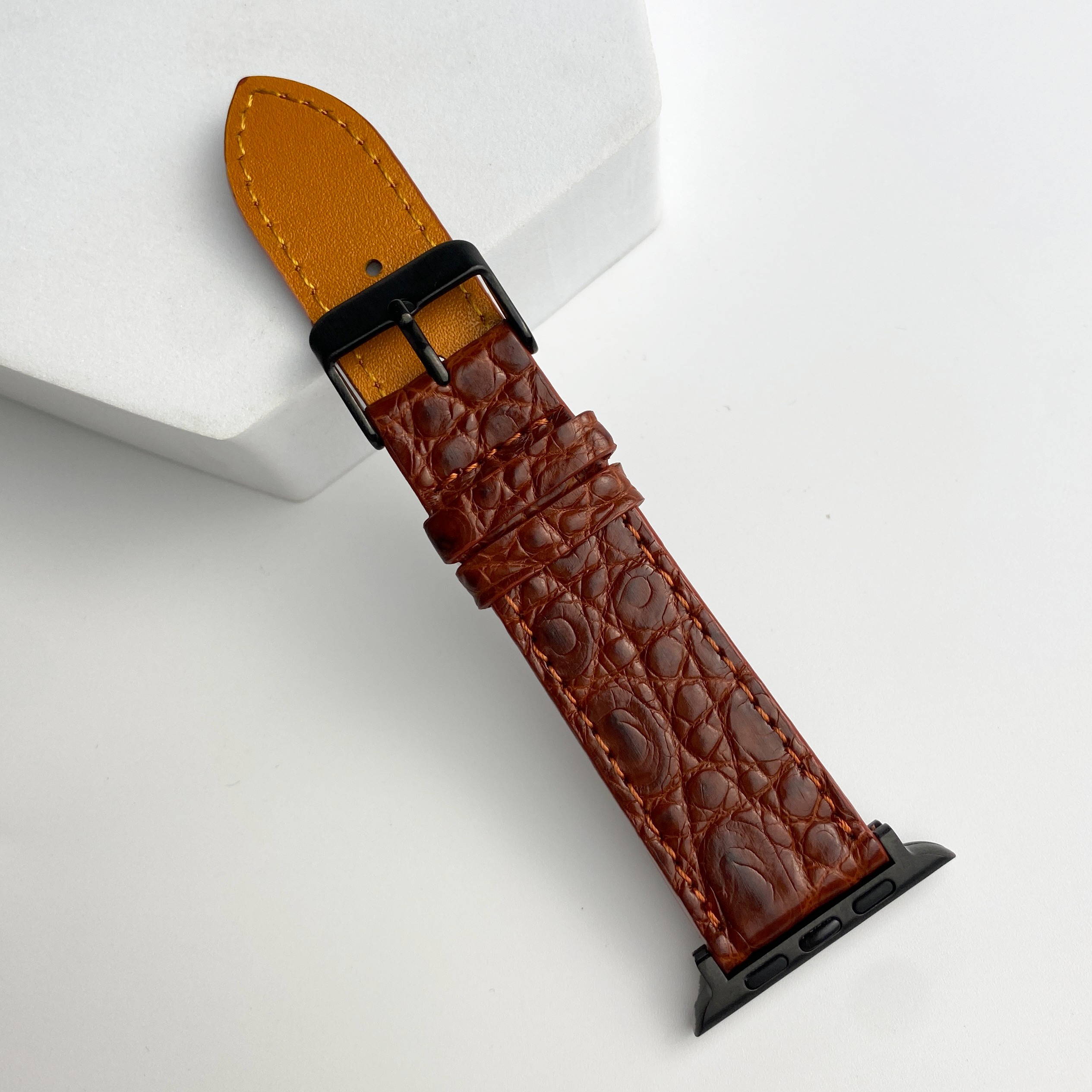 Light Brown Flat Alligator Leather Strap For Apple Watch