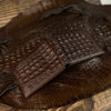 Dark Brown Double Side Alligator Hornback Leather Bifold Wallet