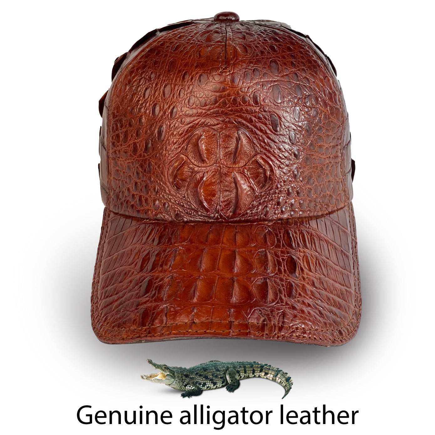 Brown Alligator Leather Cap - Fashionable Exotic Adjustable Outdoor Baseball Cap | Cowboy Style | HAT-BRO-22