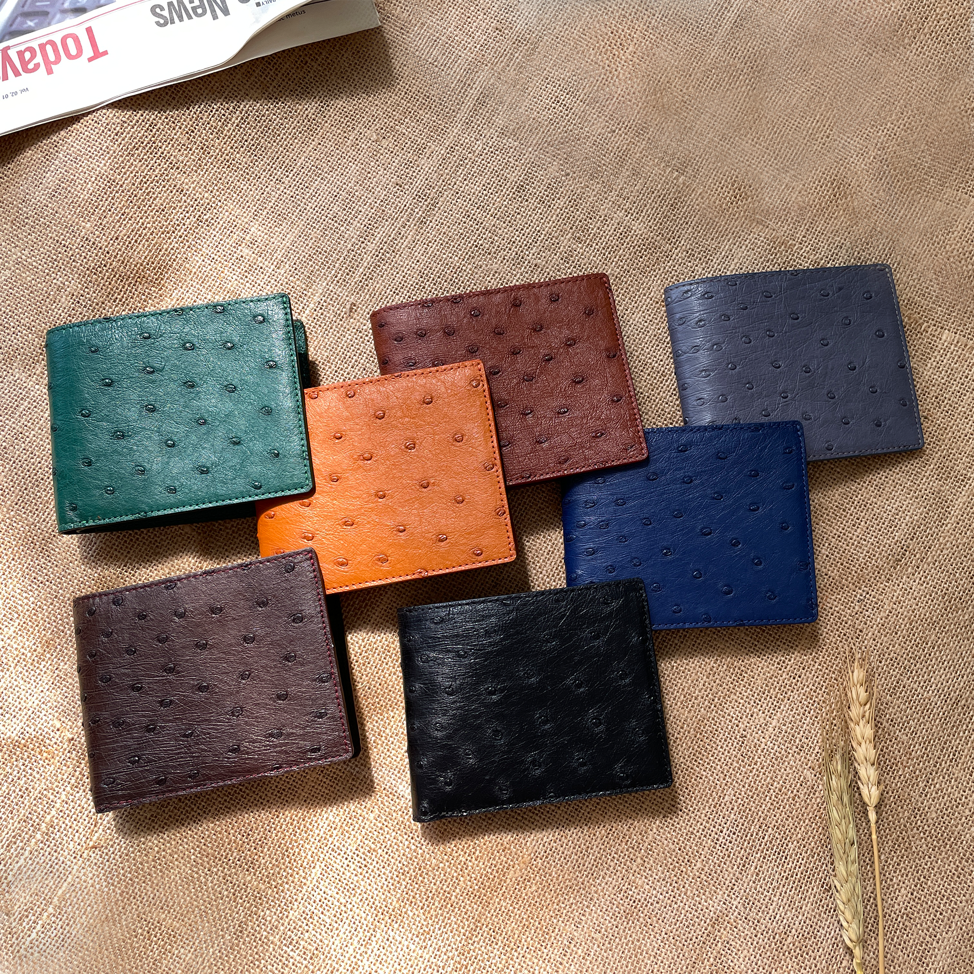 Dark Brown Handmade Double Side Ostrich Leather Bifold Wallet for Men | VINAMOS-03