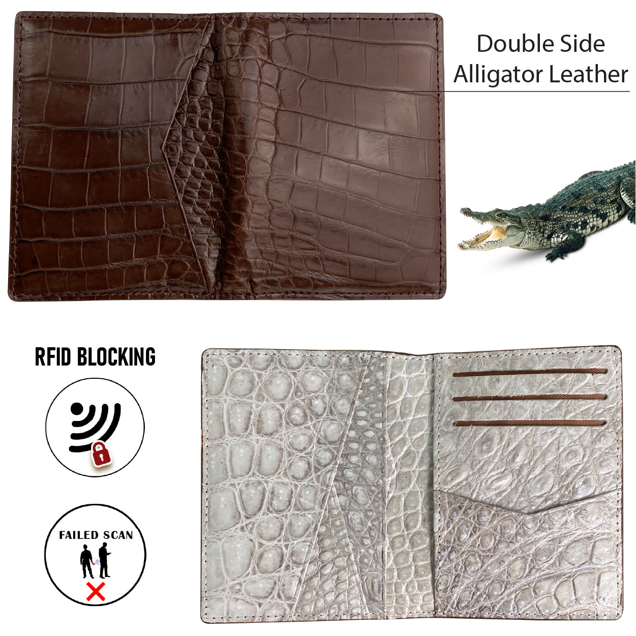 Brown & White Double Side Alligator Leather Credit Card Holder | RFID Blocking | CARD-30