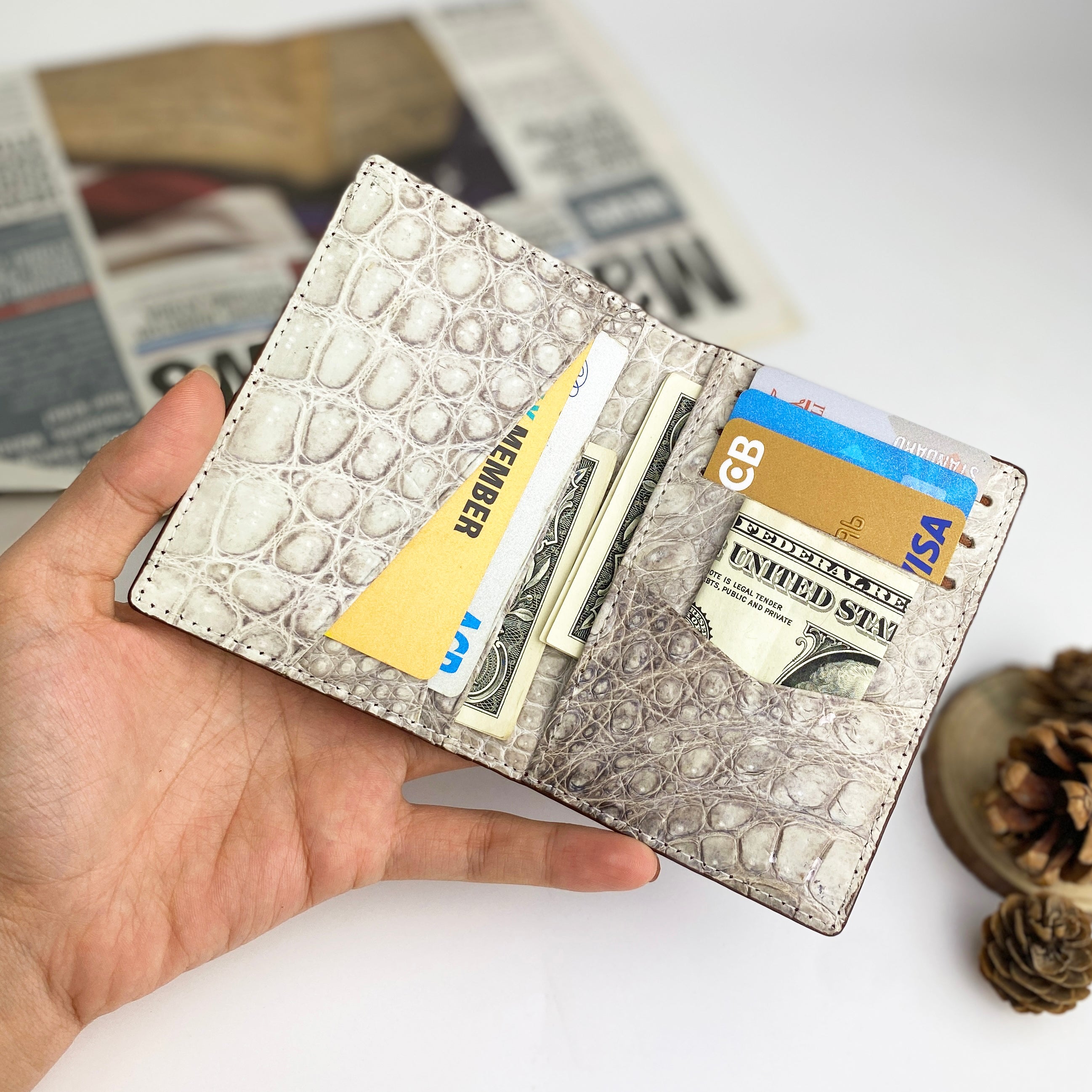 Brown & White Double Side Alligator Leather Credit Card Holder | RFID Blocking | CARD-30