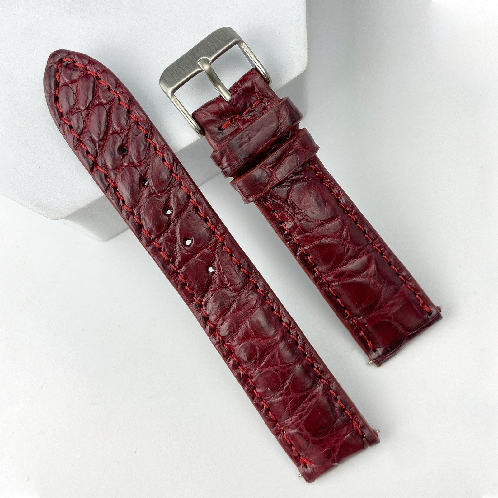 Burgundy Alligator Leather Watch Band | Crocodile Replacement Strap | DH-55 - Vinacreations