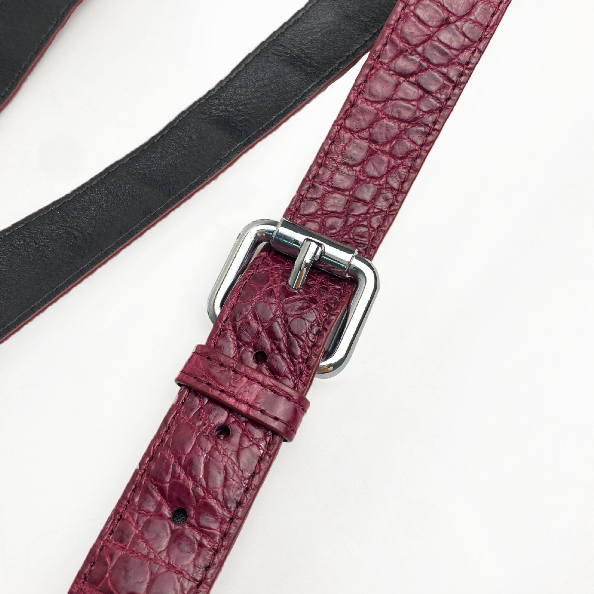 Alligator Y-Back Burgundy Leather Suspenders Men Button End - Groomsmen Suspenders - Wedding Groom Suspenders Adjustable