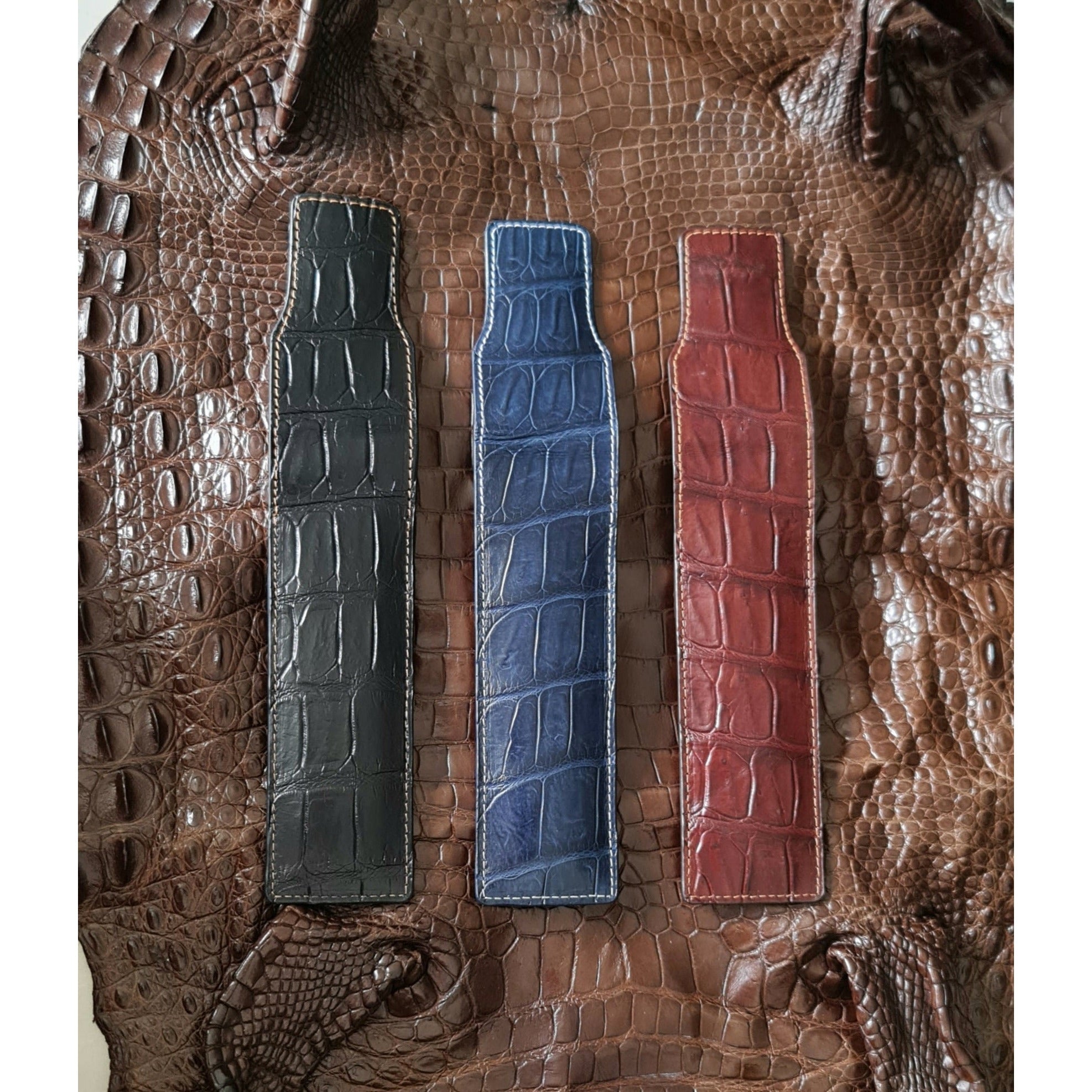 Crocodile Pen Case Alligator Leather Pen Sleeve Holder Pouch for Two Pen Fountain Handmade - Vinacreations
