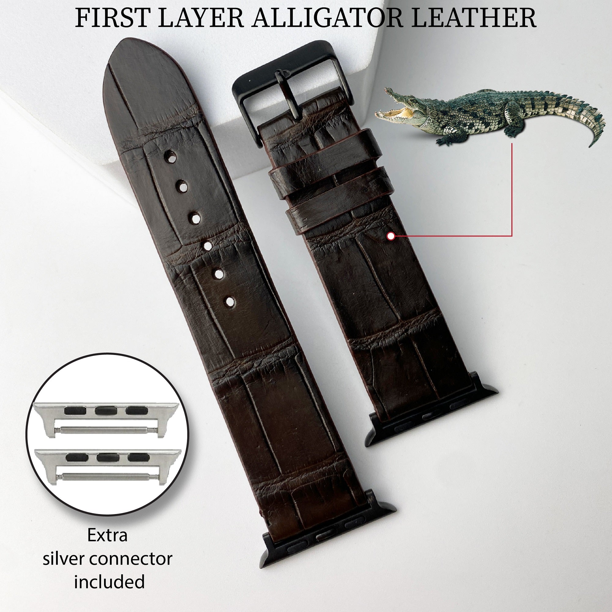 Dark Brown Alligator Leather Strap for Apple Watch