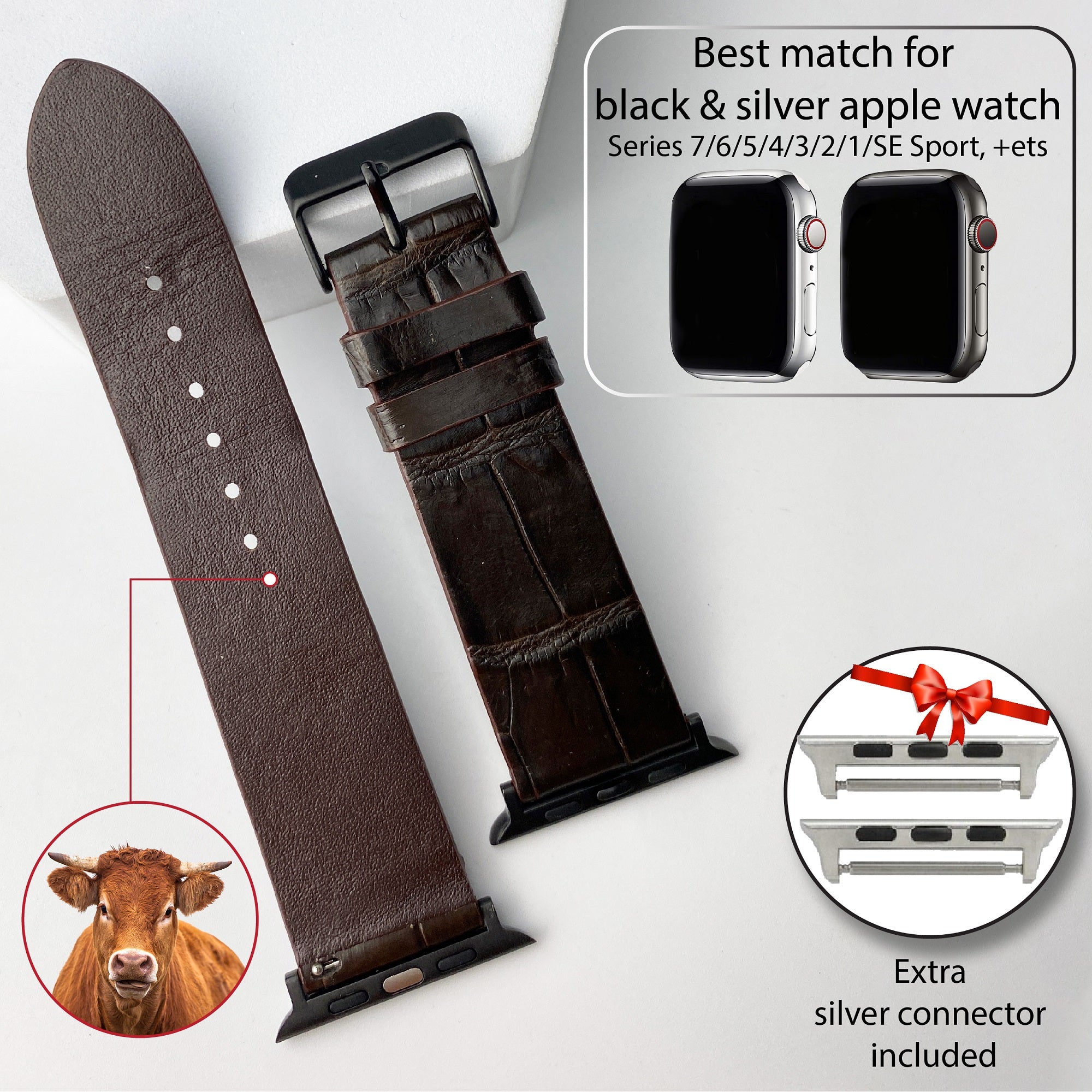 Dark Brown Alligator Leather Strap for Apple Watch