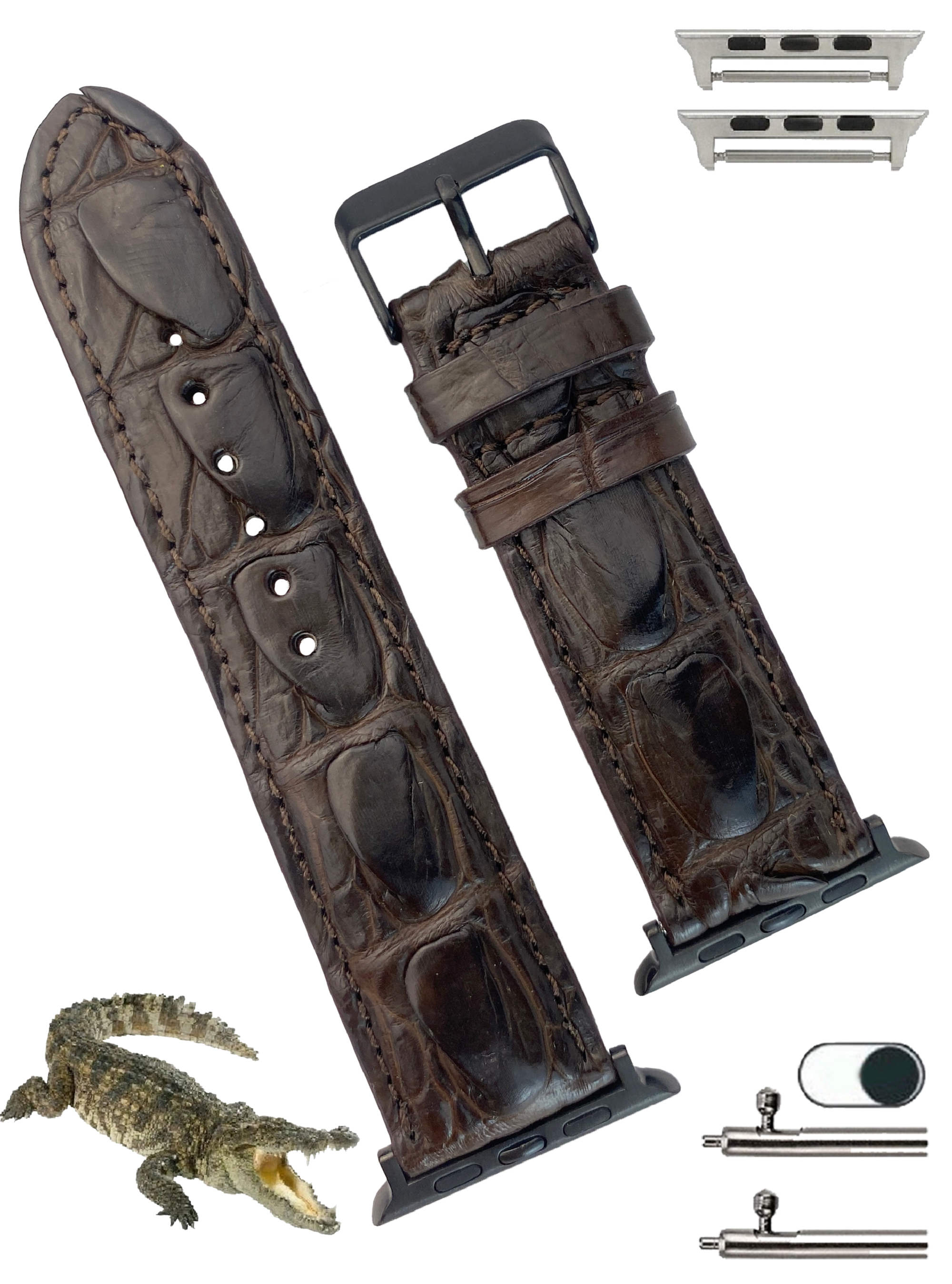 Dark Brown Hornback Alligator Leather Strap for Apple Watch