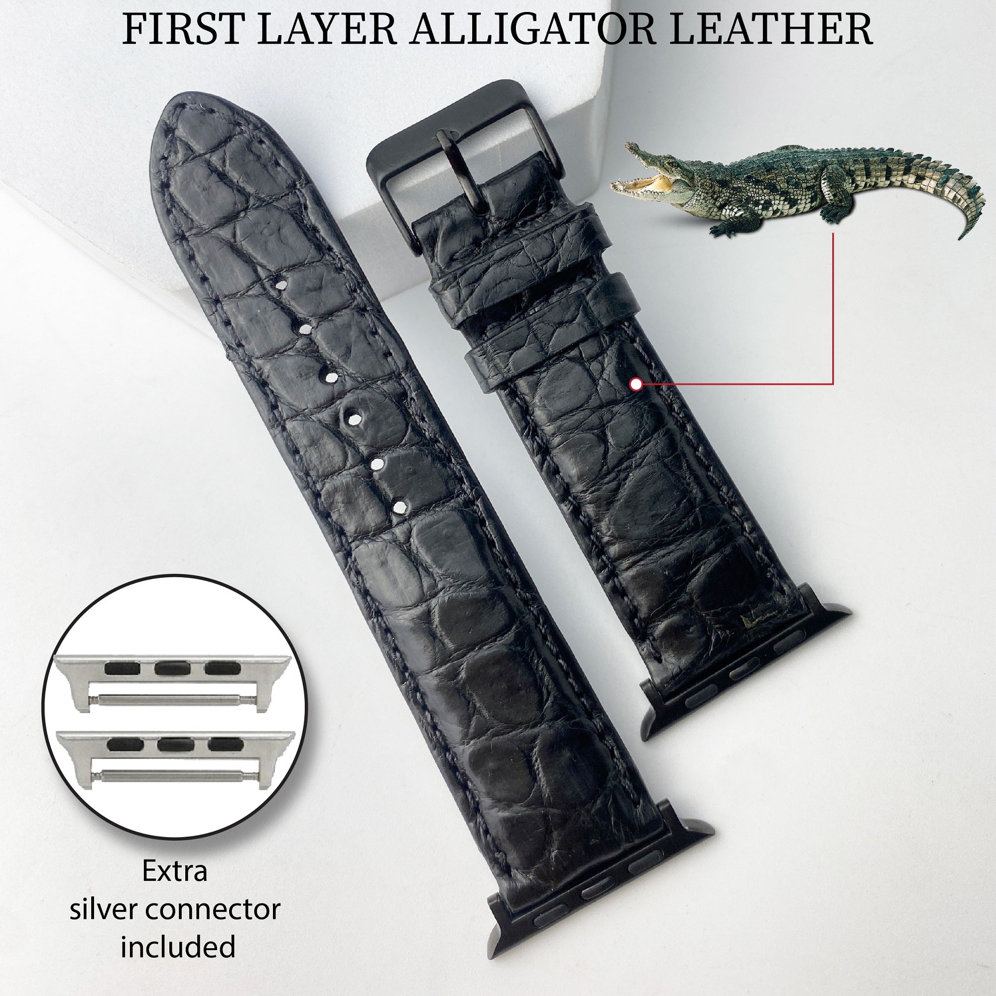 Black Alligator Leather Strap for Apple Watch