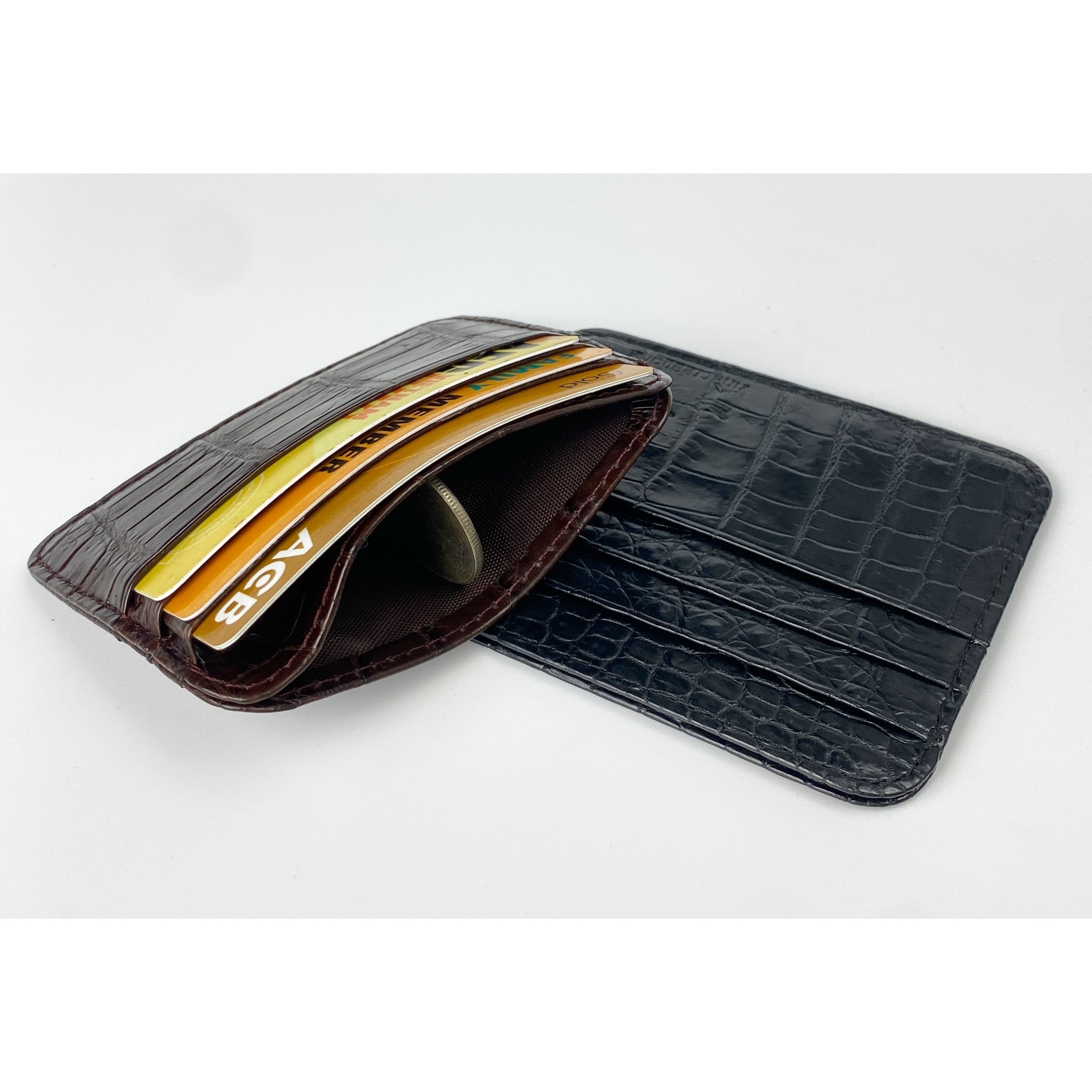 Dark Brown Alligator Leather Credit Card Holder | RFID Blocking | BROWN-CARD-12 - Vinacreations