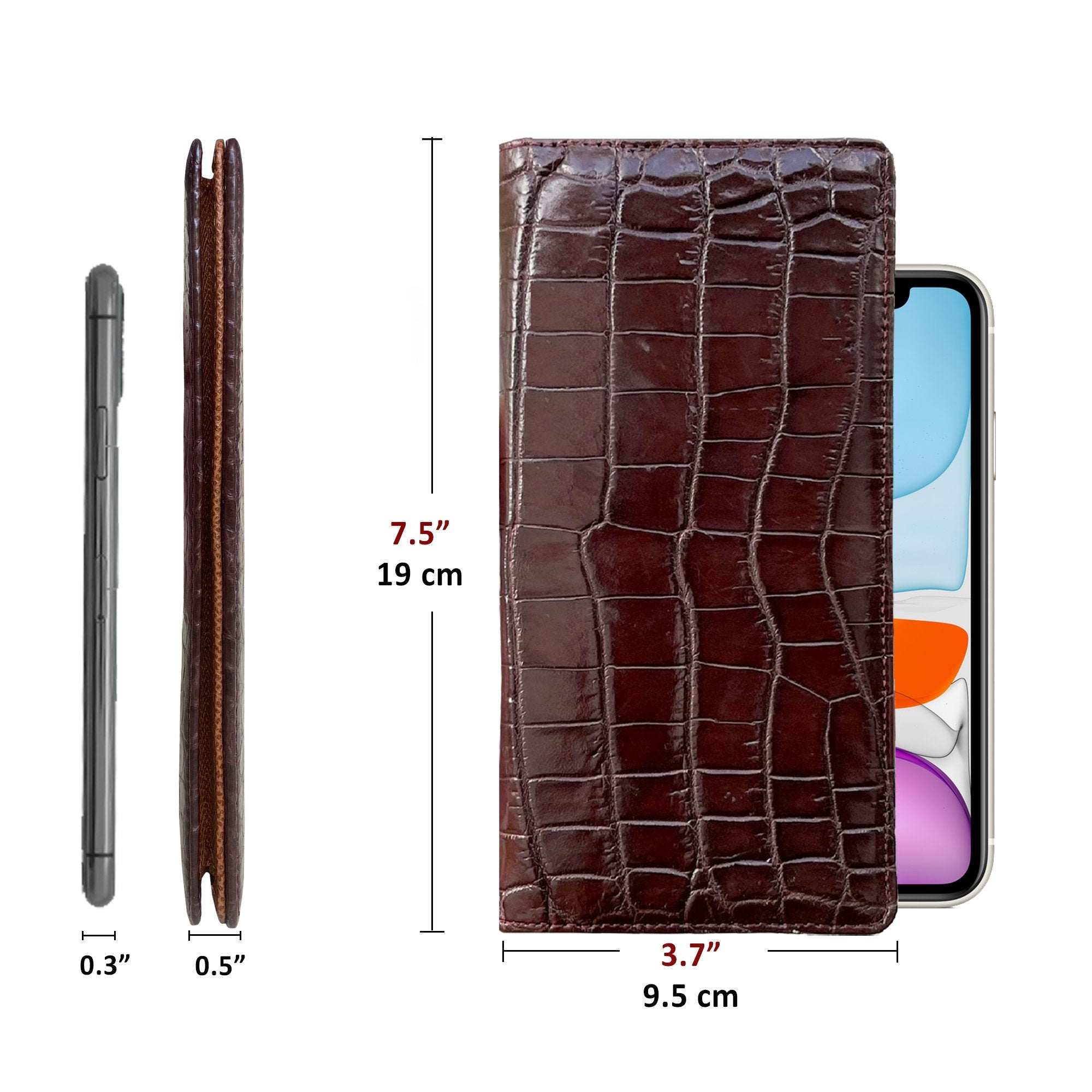 Dark Brown Alligator Leather Long Wallet For Men | Luxury Crocodile Purse with Smart Phone Pocket RFID Blocking | LON36 - Vinacreations