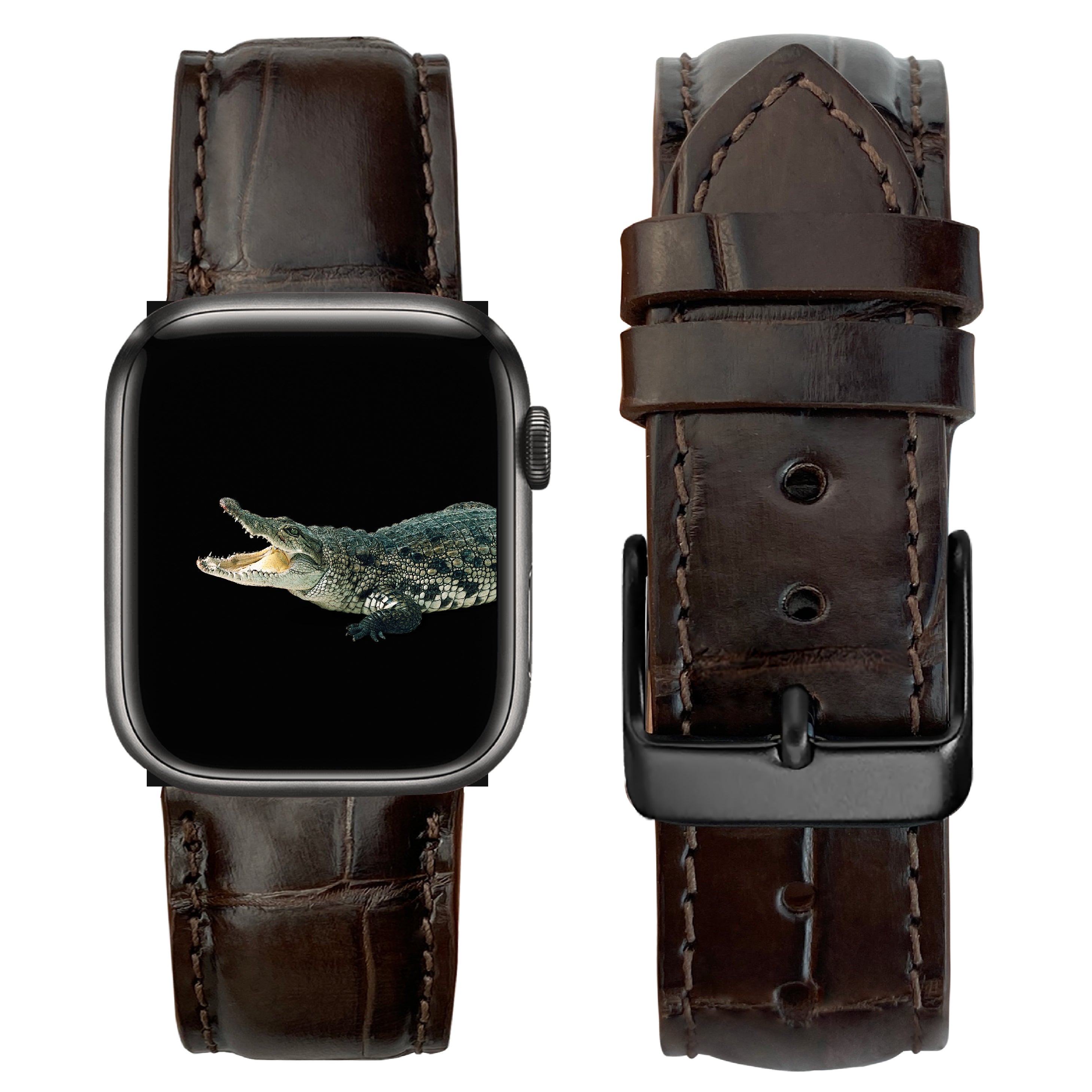 Dark Brown Alligator Leather Watch Band Compatible with Apple Watch IWatch Series 7 6 5 4 3 2 1 SE | AW-03 - Vinacreations