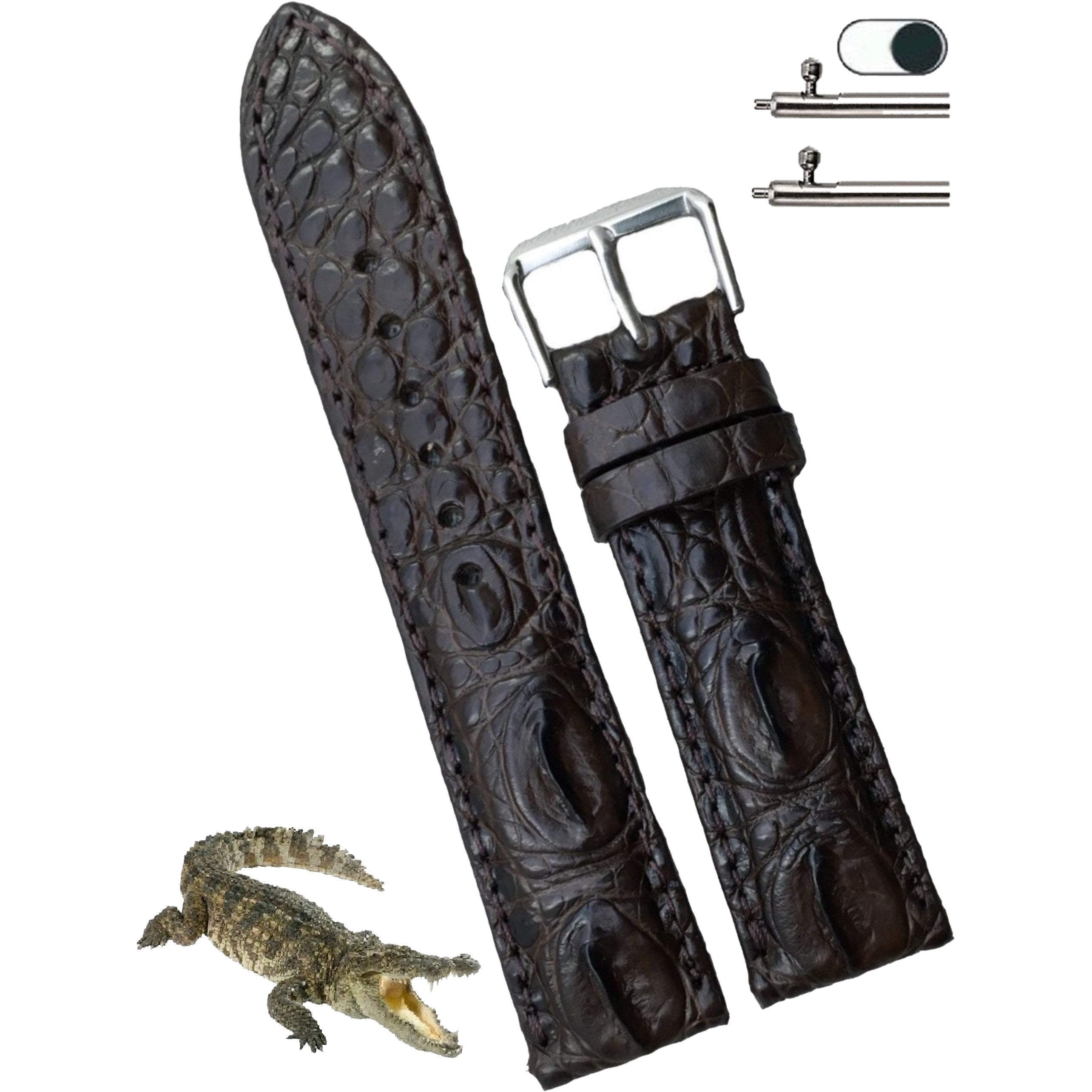 Dark Brown Alligator Leather Watch Band | Crocodile Quick Release Replacement Strap | DH-37 - Vinacreations