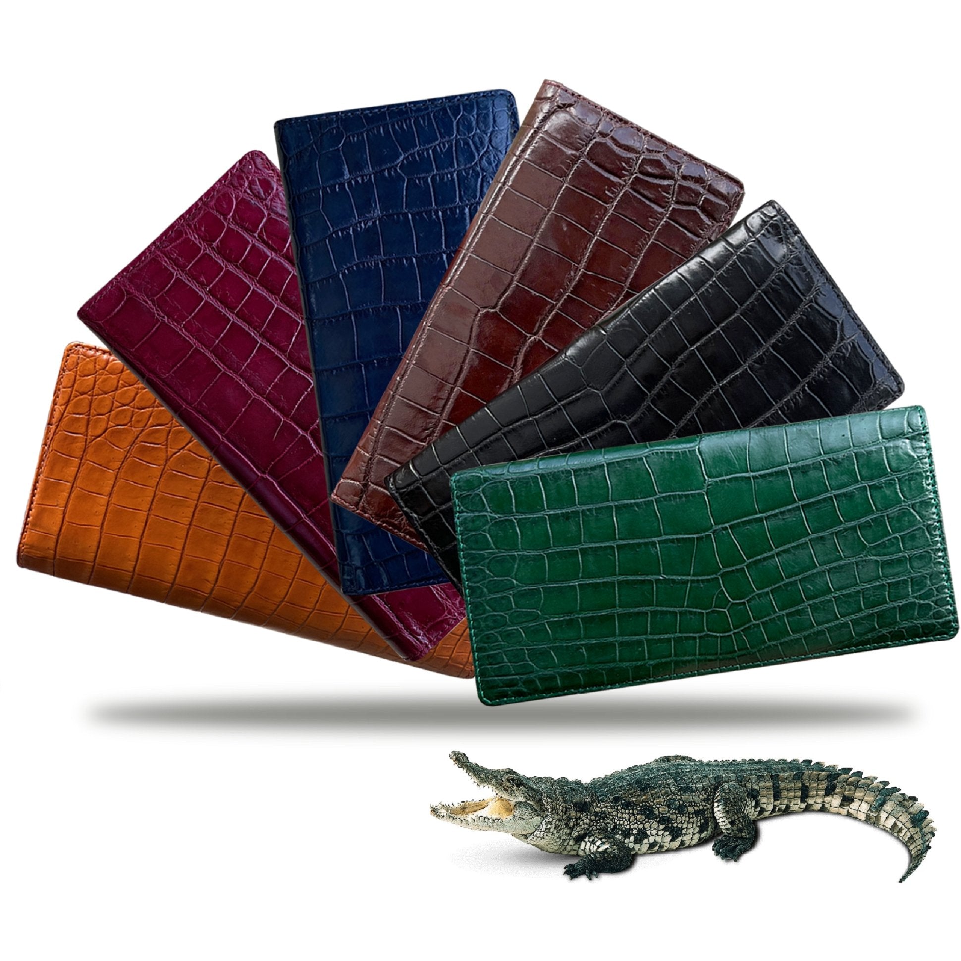 Dark Brown Alligator Long Wallet For Men | Handmade Crocodile Leather Secretary Business Tall Bifold Wallet RFID Blocking | LON33 - Vinacreations